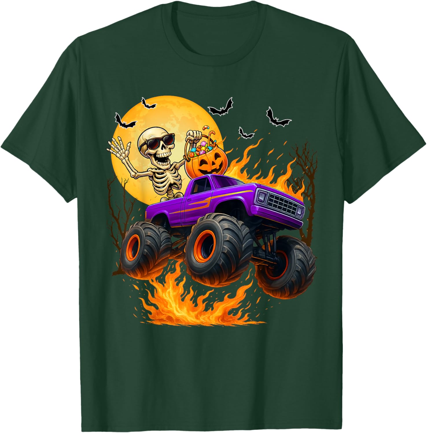 Spooky Skeleton Monster Truck Halloween T-Shirt for Boys Fun Outfit - 21