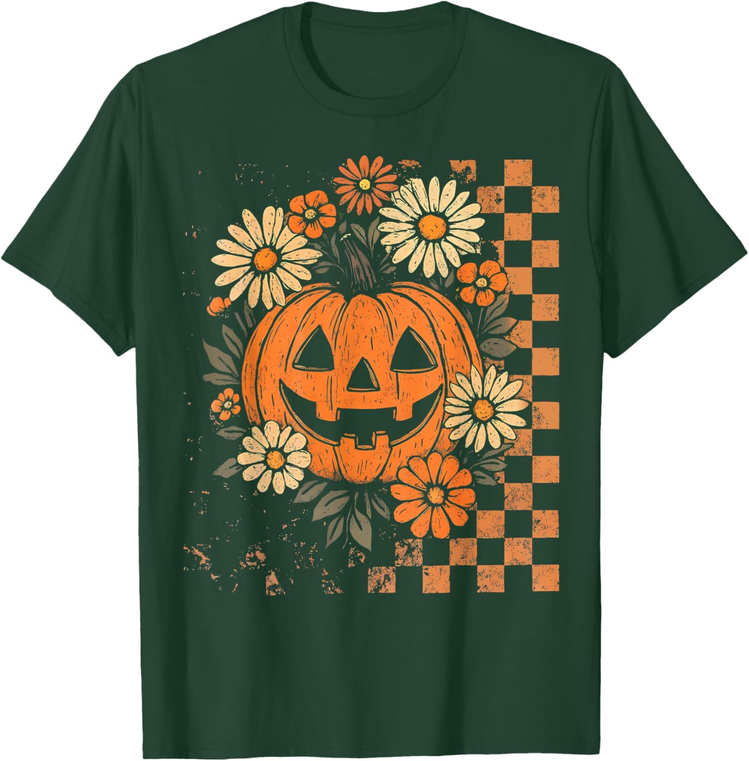 Vintage Floral Boho Pumpkin Halloween T-Shirt for Fall Fun - 1