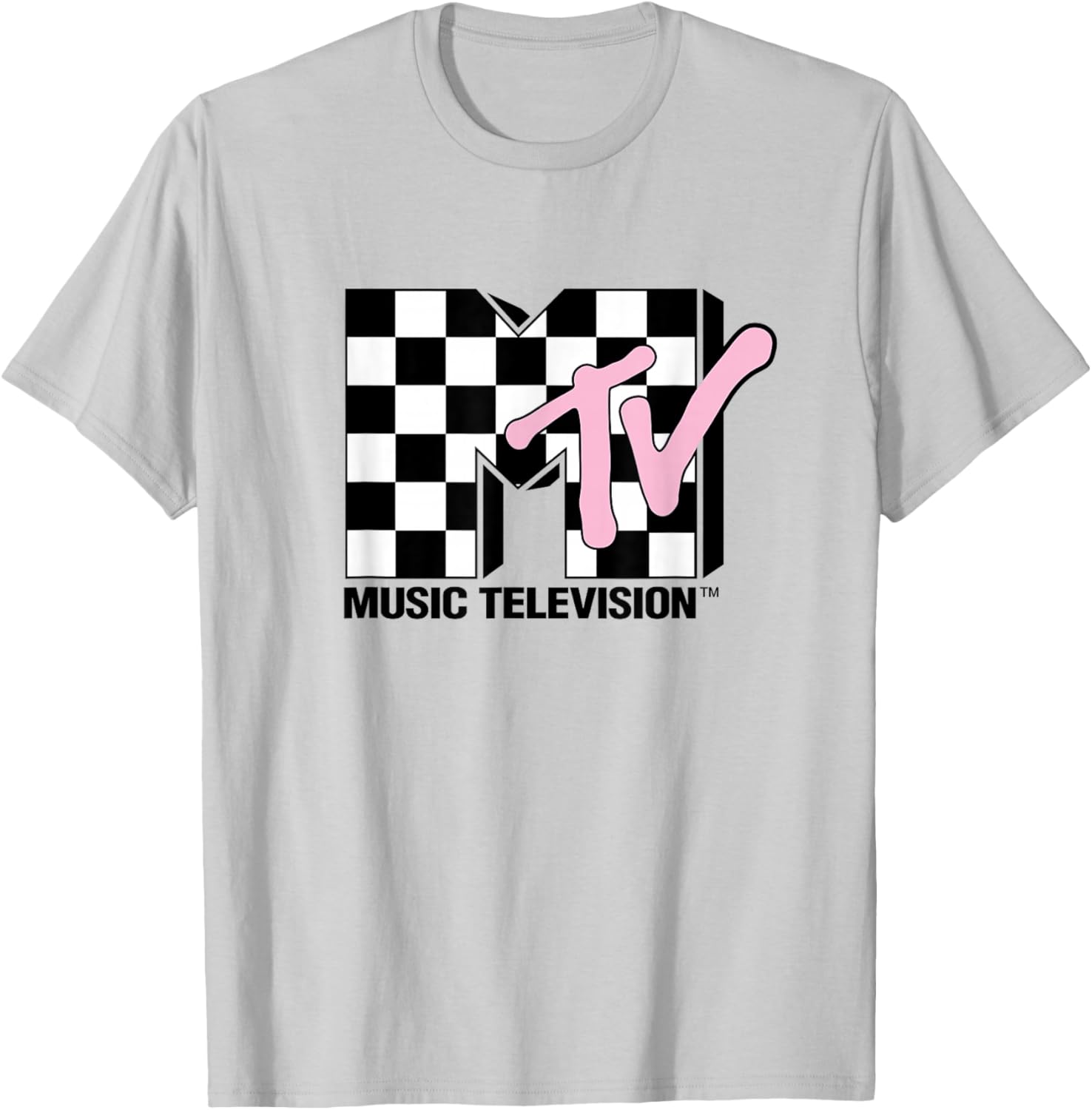 MTV Music Television Retro 80's Pink Neon Checkerboard Logo T-Shirt - 7