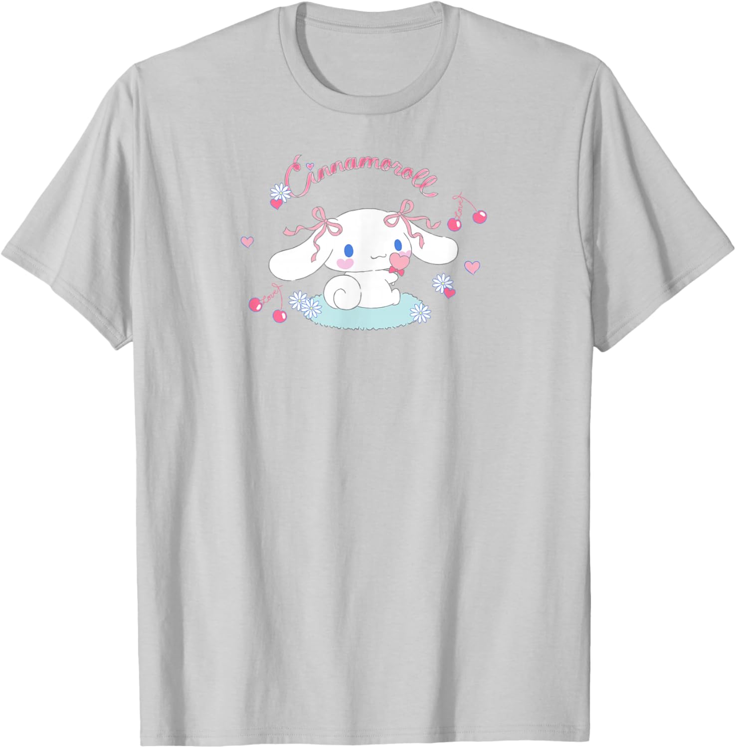 Cute SANRIO Cinnamoroll Cherry Love T-Shirt for All Seasons - White Small - 11