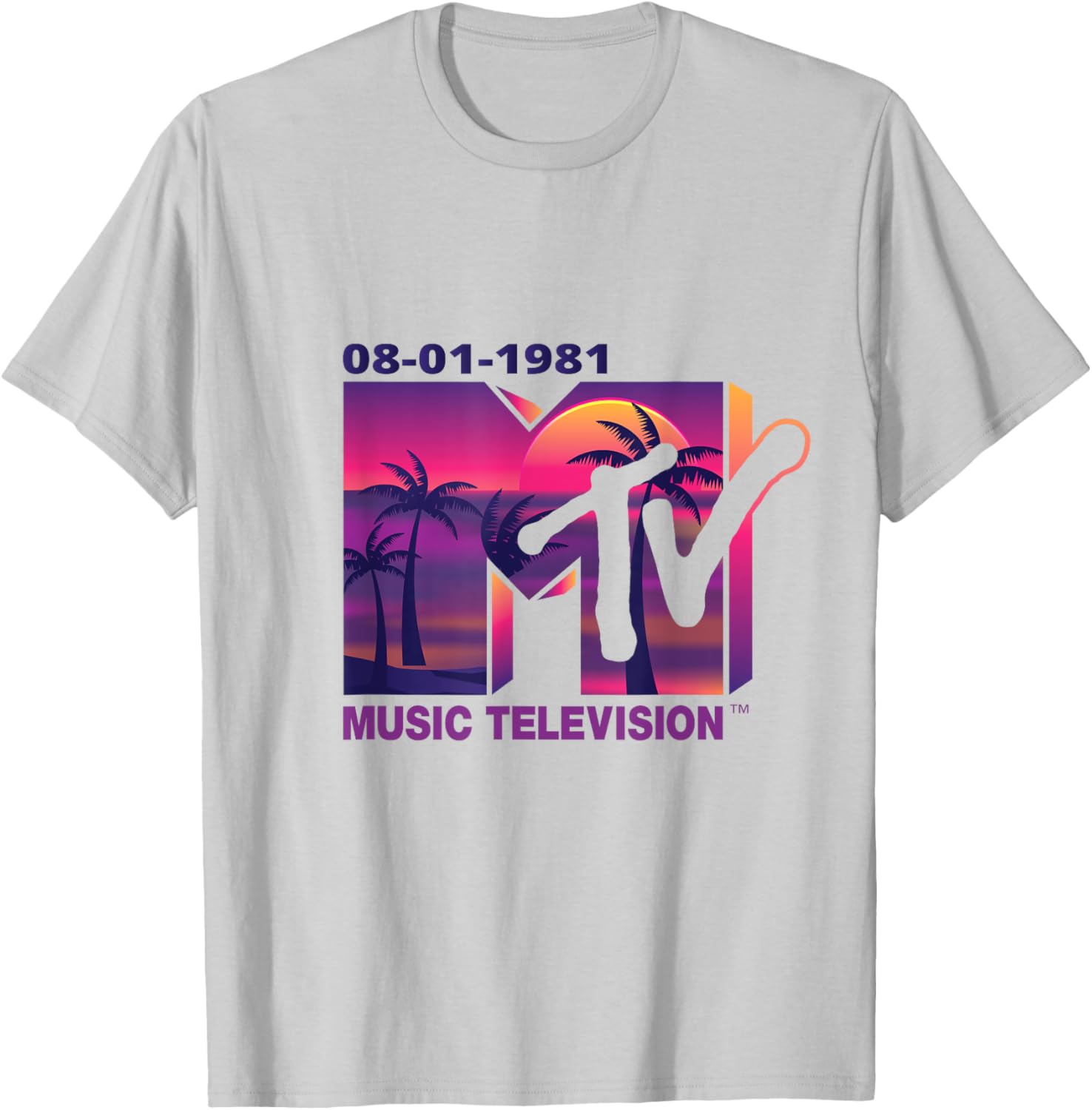 Mademark x MTV 1981 Logo T-Shirt with Purple Palms in Sunset Design - 4