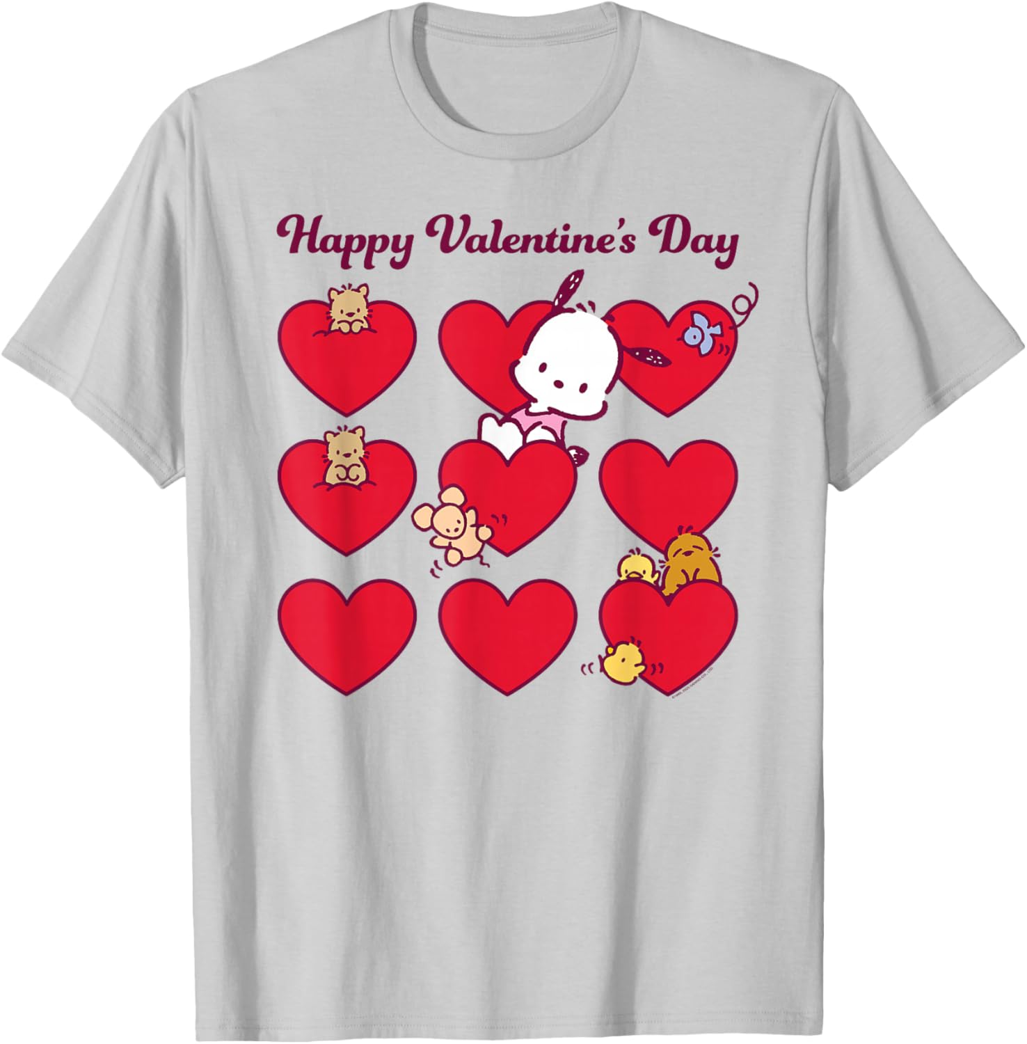 Mademark Pochacco Valentine's Day T-Shirt Unisex Grey Short Sleeve Small - 8