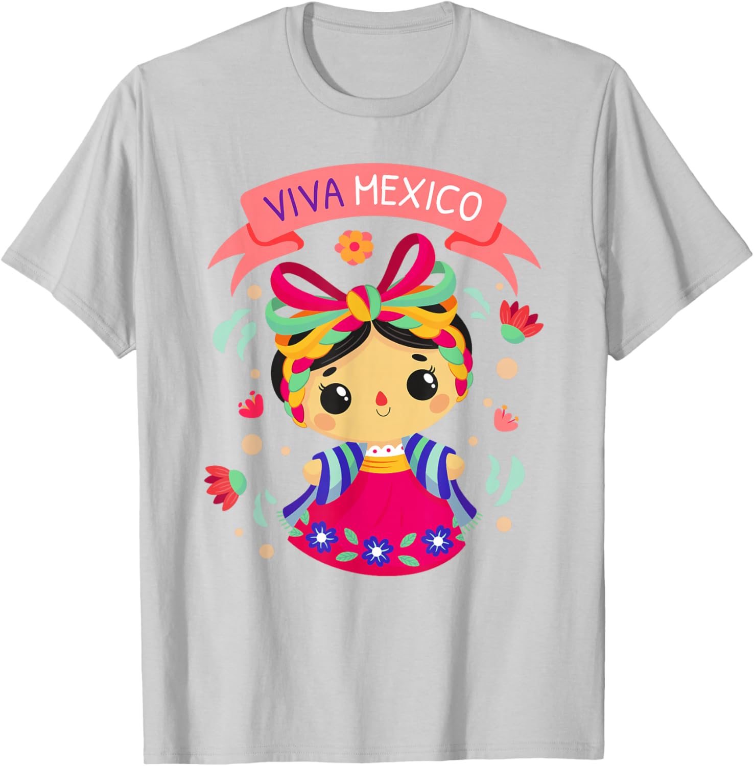 Viva Mexico Girls Floral Independence Day T-Shirt for Kids - 8