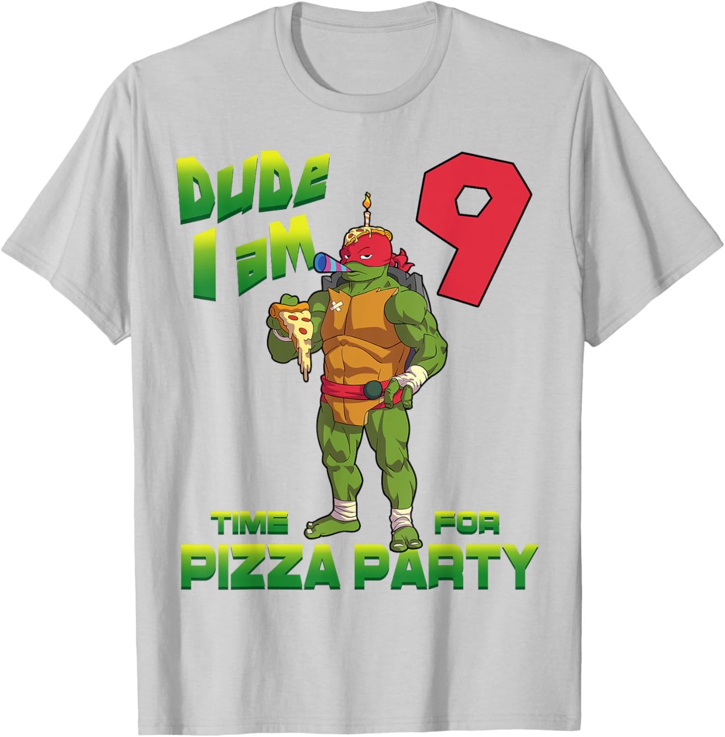 Raphael Pizza Birthday T-Shirt for 9 Year Olds - TMNT Party Gear - 6