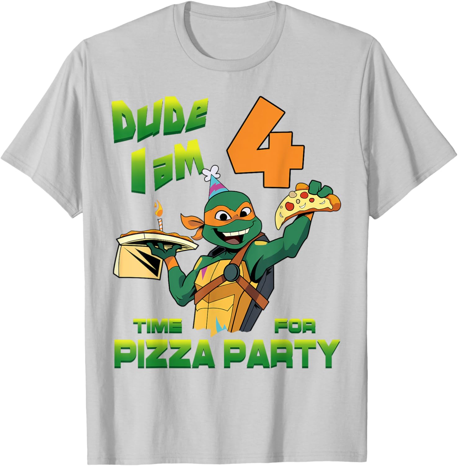 Mademark Teenage Mutant Ninja Turtles Mikey Pizza 4th Birthday T-Shirt - 16