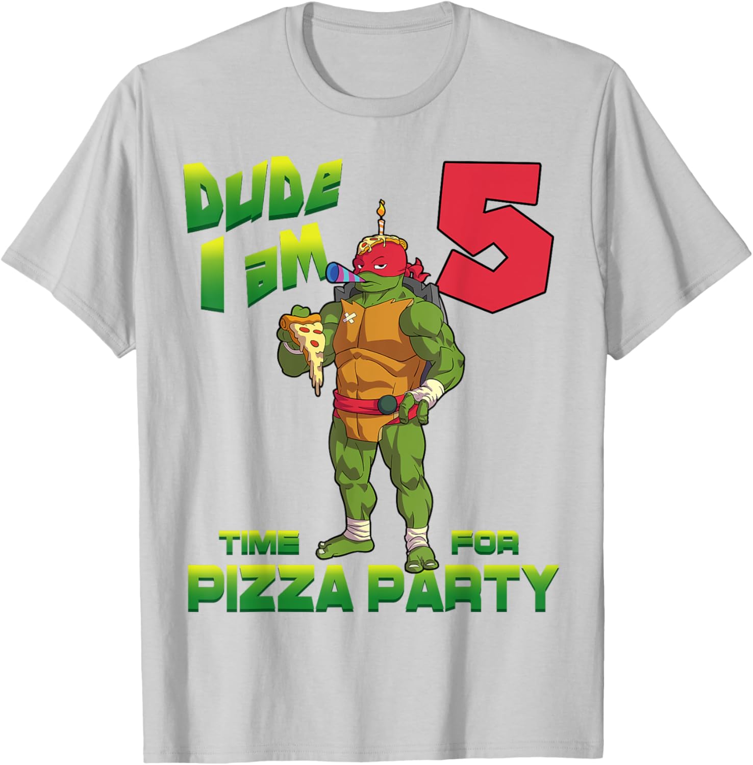 TMNT Raphael Pizza Birthday T-Shirt for 5 Year Old Party Fun - 1