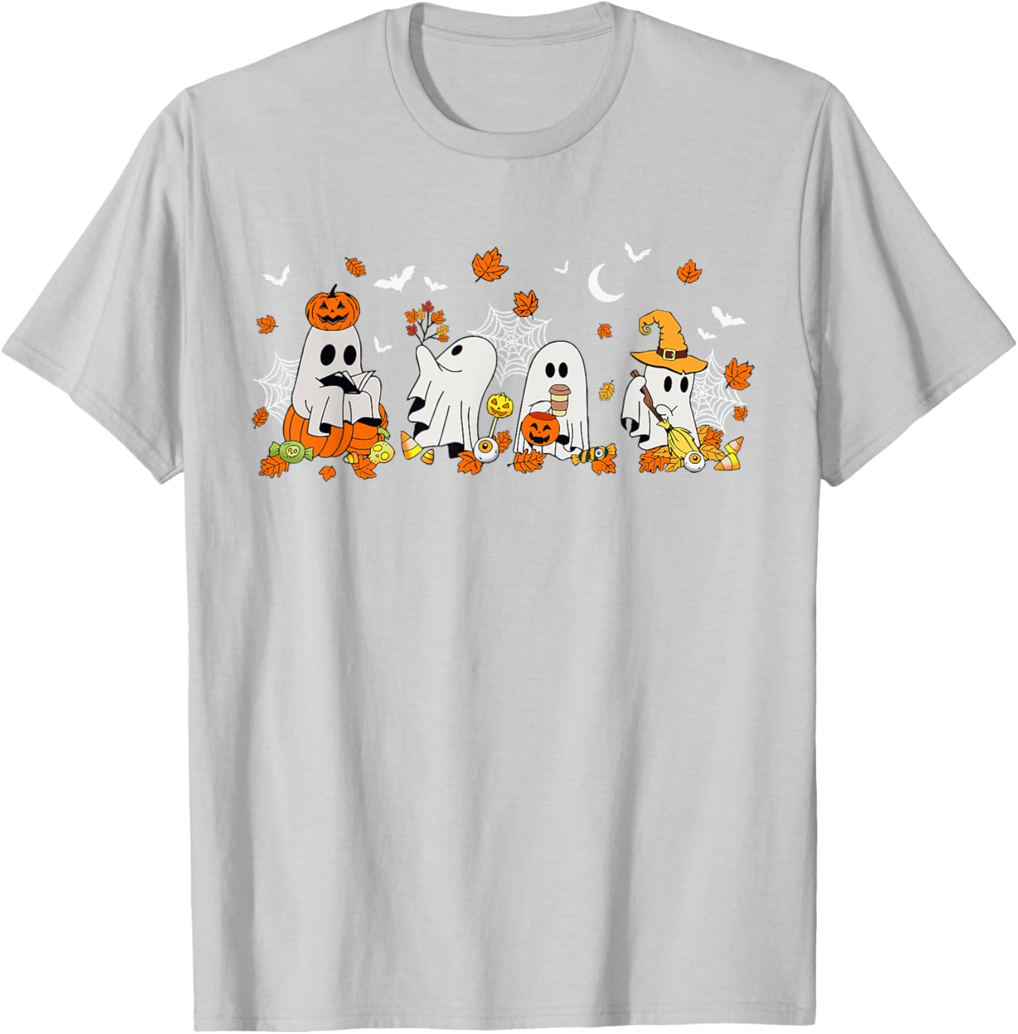Cute Ghost Drinking Coffee Halloween Fall Book Reading T-Shirt for All - 24