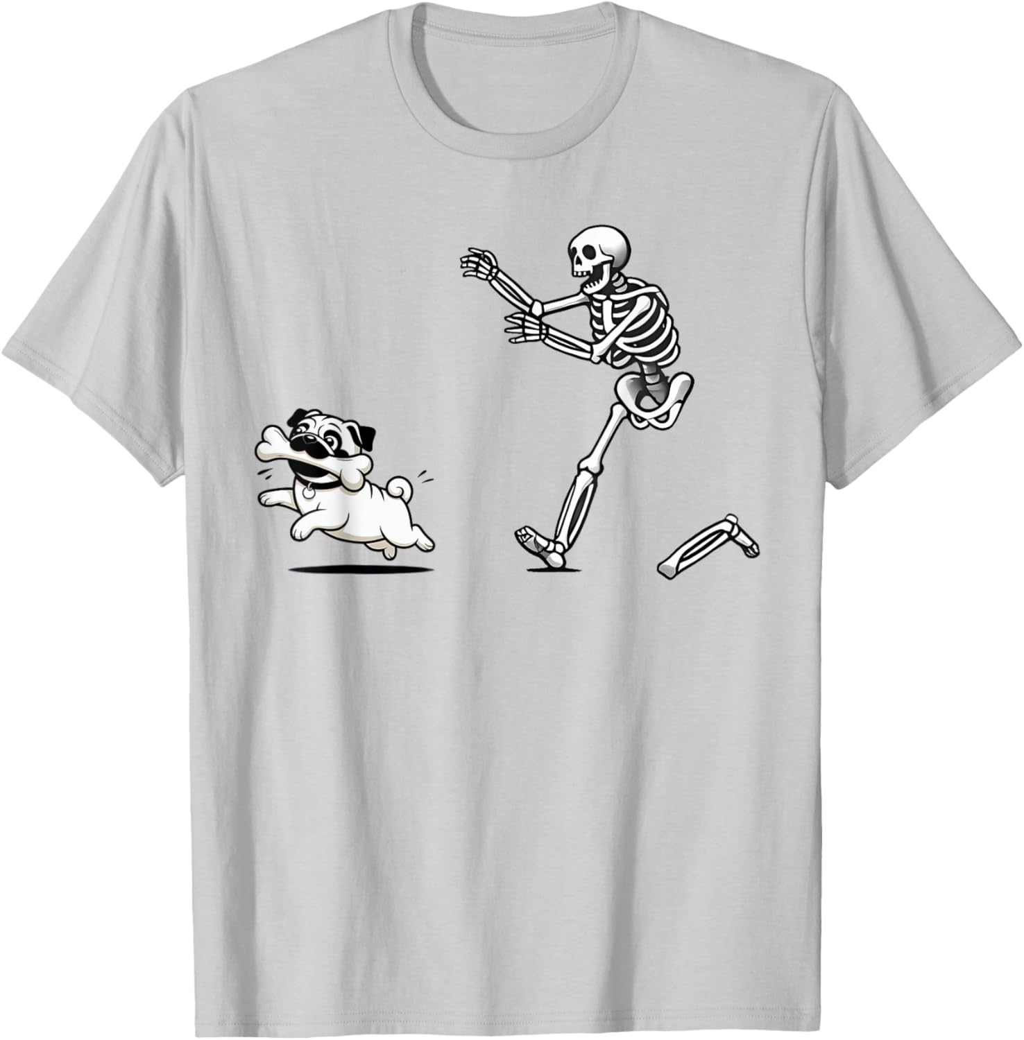 Funny Pug Stealing Bone from Skeleton T-Shirt for Dog Lovers - 5