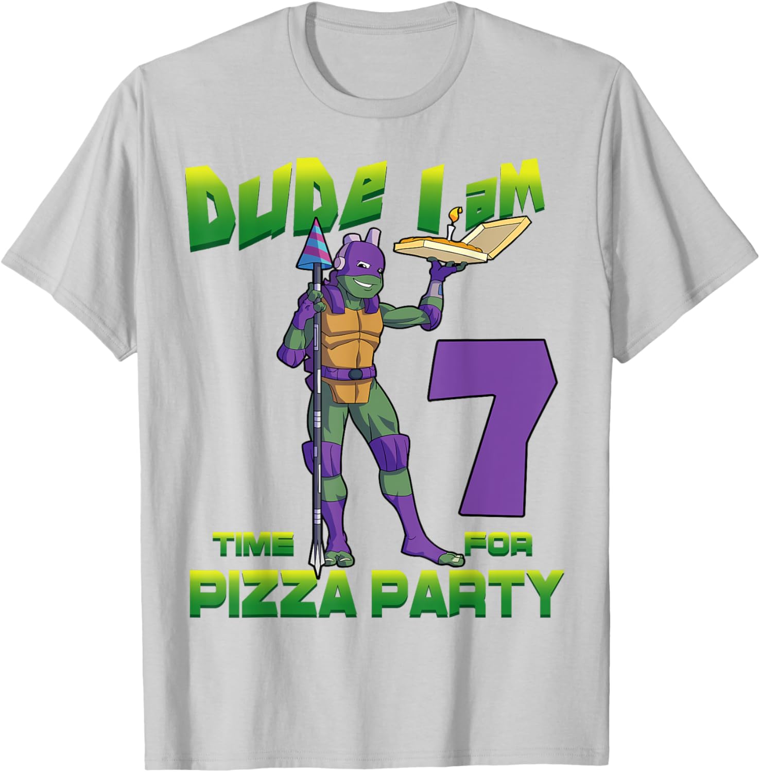 Cool TMNT Donatello Pizza Birthday Party T-Shirt for 7 Year Old Boys - 2