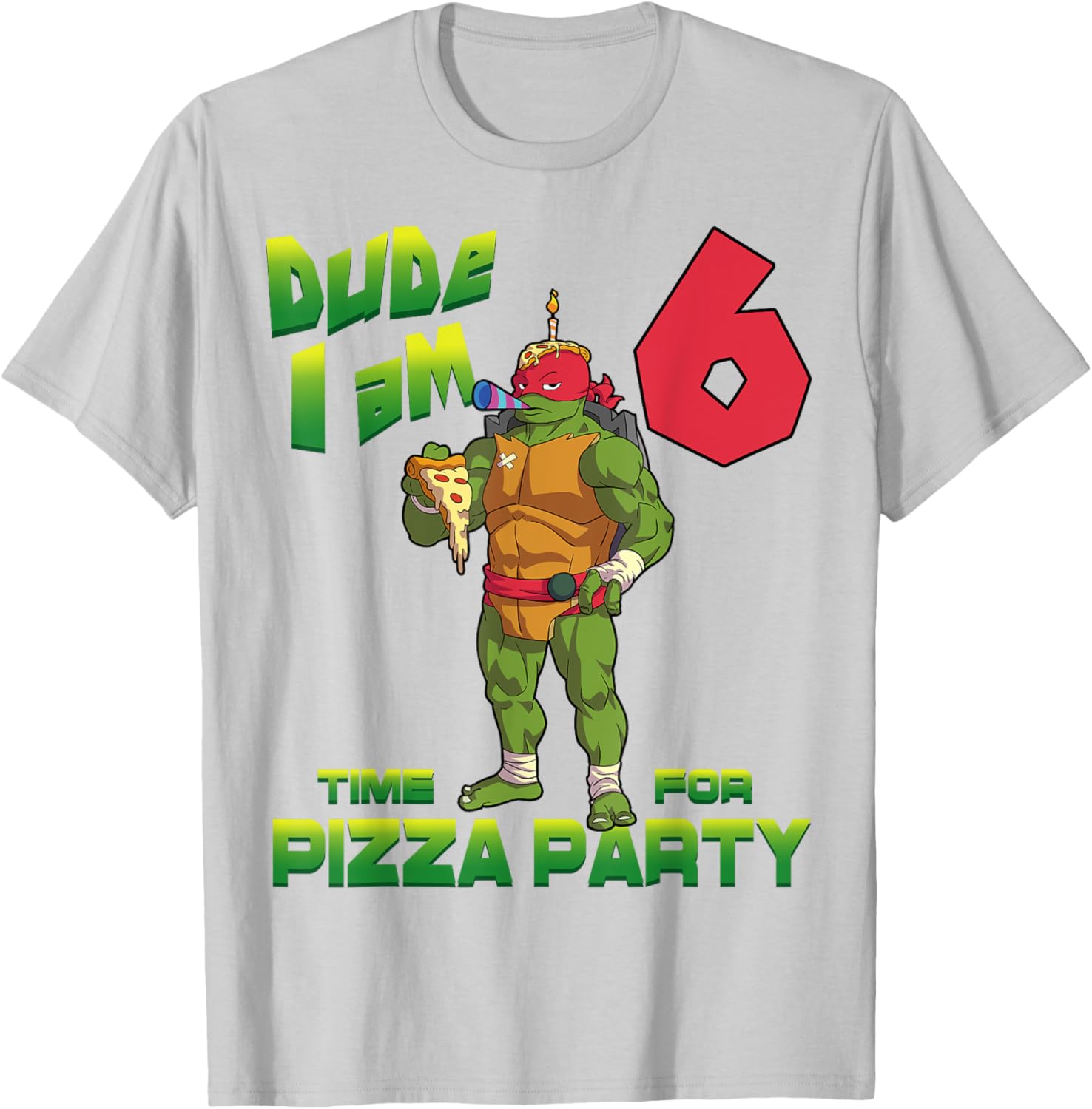 Mademark Ninja Turtles Raphael 6th Birthday Pizza Party T-Shirt - 13