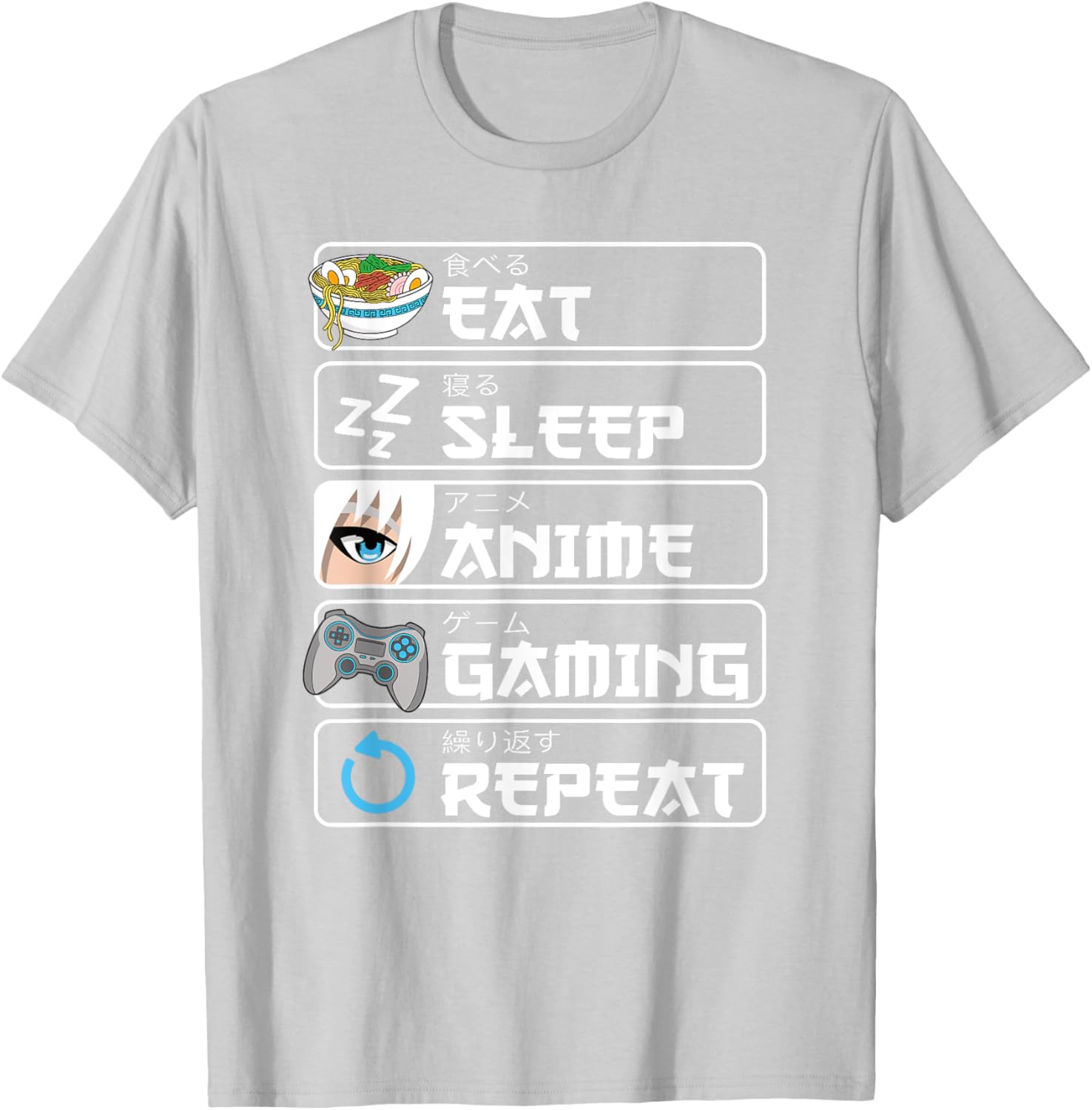 Eat Sleep Anime Gaming Repeat T-Shirt for Otaku Boys and Men - 18