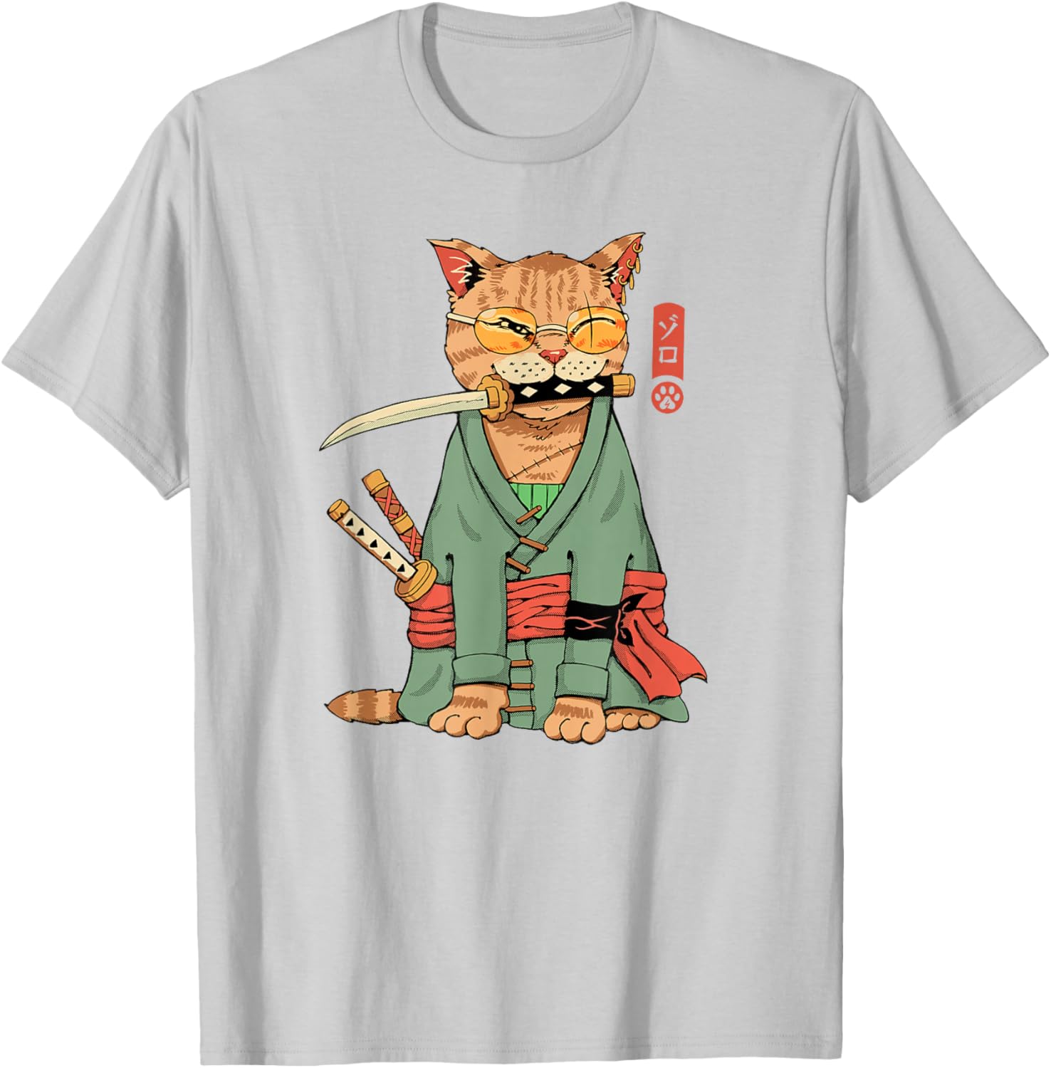 Cool Zoro Cat Warrior T-Shirt for Cat Lovers - Fun Cartoon Design - 2