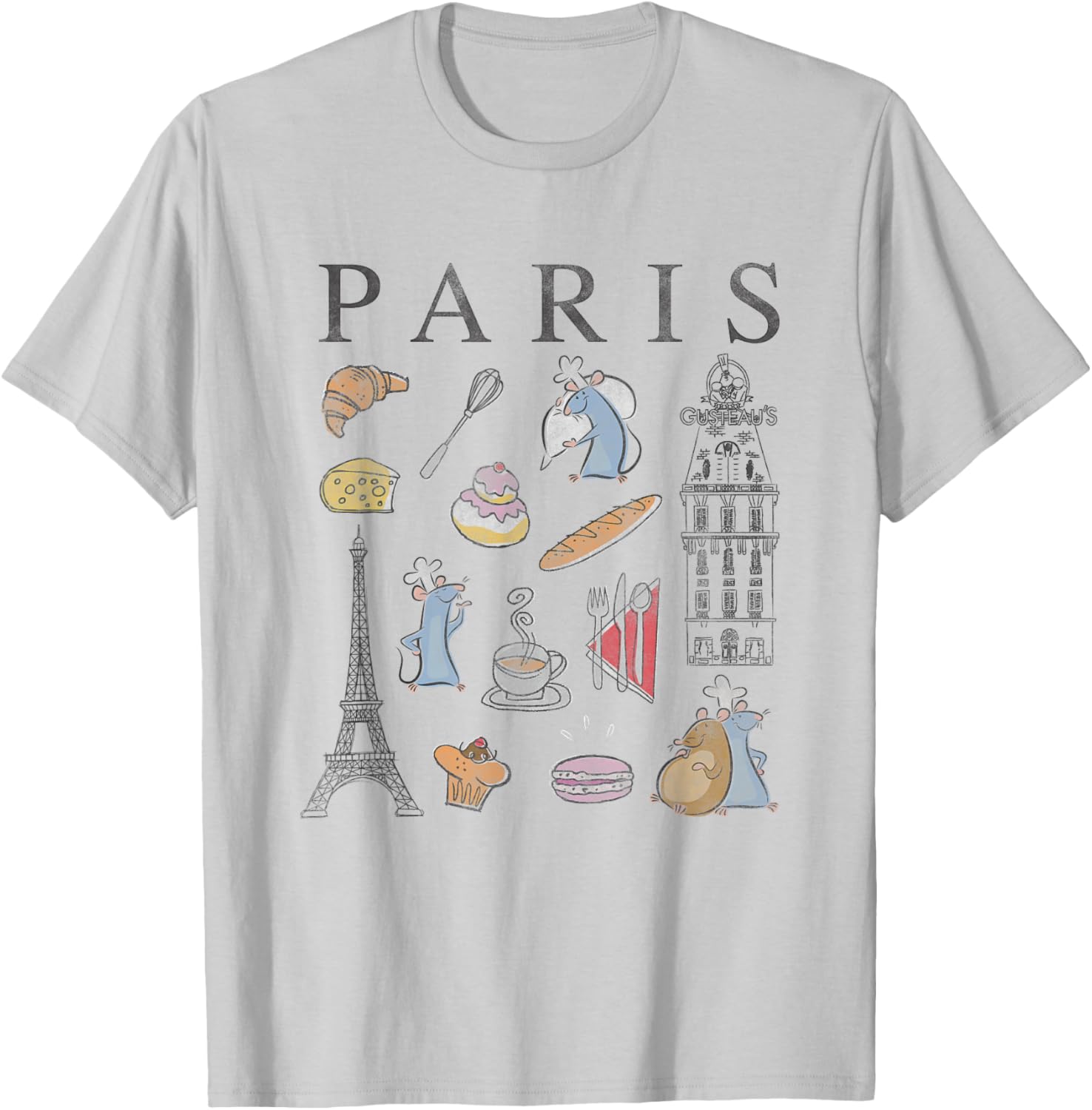 Disney Pixar Ratatouille Retro T-Shirt Collage of Paris Food & Places - 2