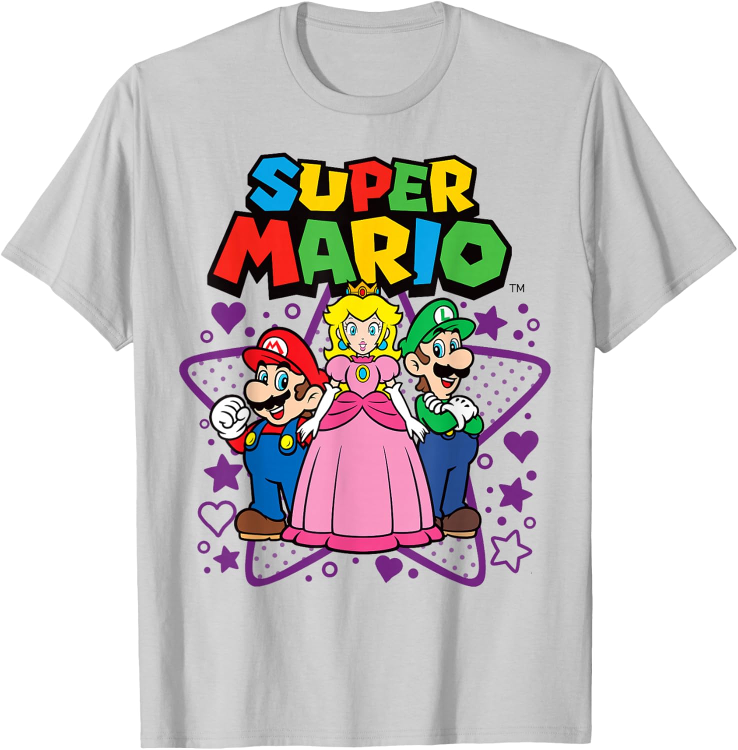 Super Mario Trio T-Shirt with Peach, Luigi, Stars, and Hearts Design - 6