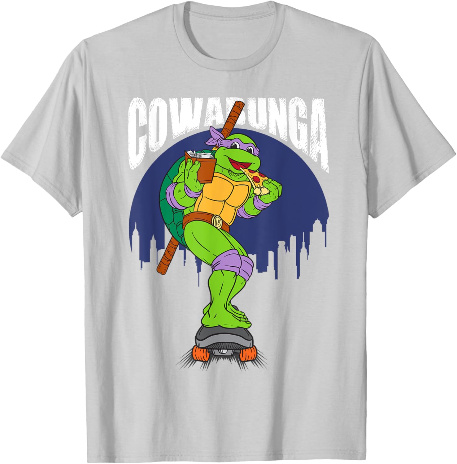 Cowabunga Donatello on Skates Pizza T-Shirt for TMNT Fans - 14