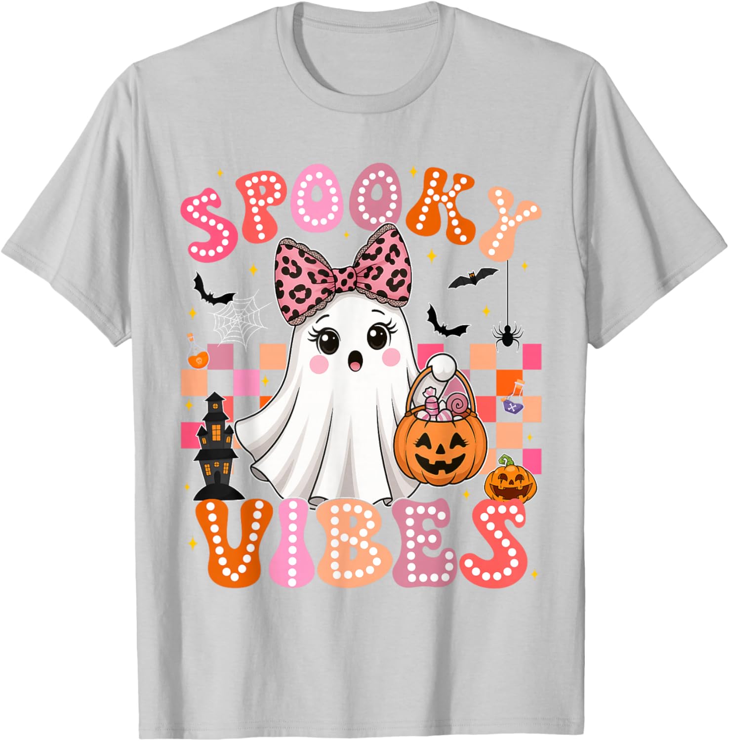 Groovy Spooky Vibes Cute Ghost Halloween T-Shirt for Girls - 25