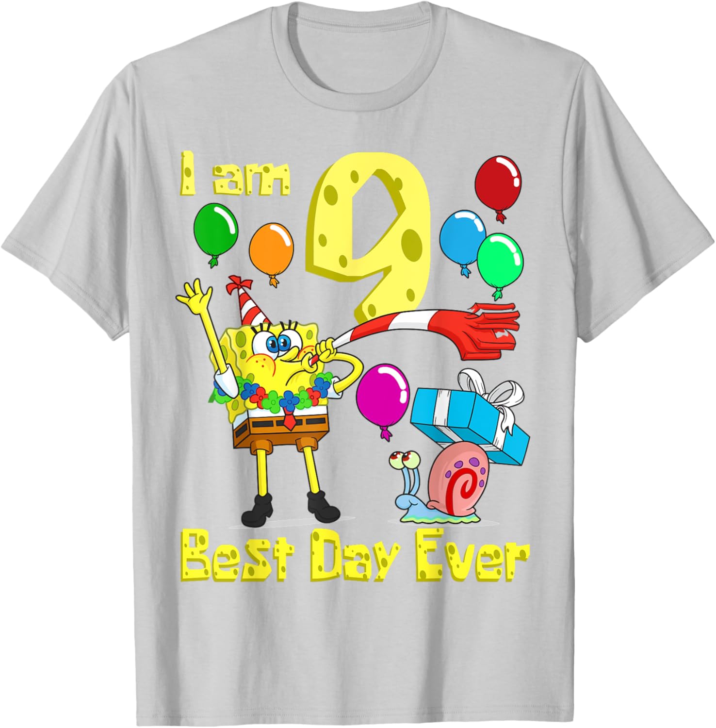 SpongeBob I Am 9 Years Old Birthday Party T-Shirt for Kids Fun Gift - 12