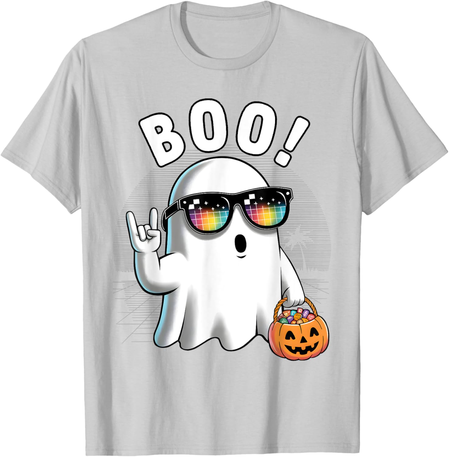 Rock Ghost Retro Halloween Pumpkin T-Shirt for Fun Spooky Style - 12