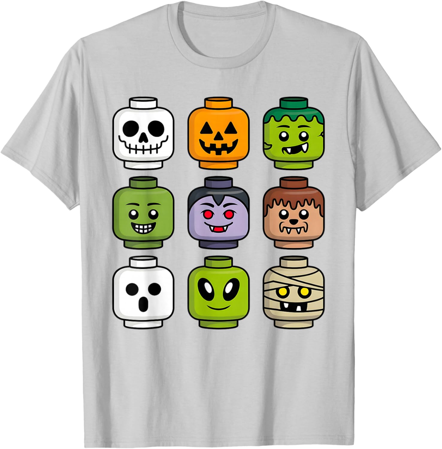 Halloween Building Brick T-Shirt for Boys with Pumpkin Ghost and Zombie Design - 10