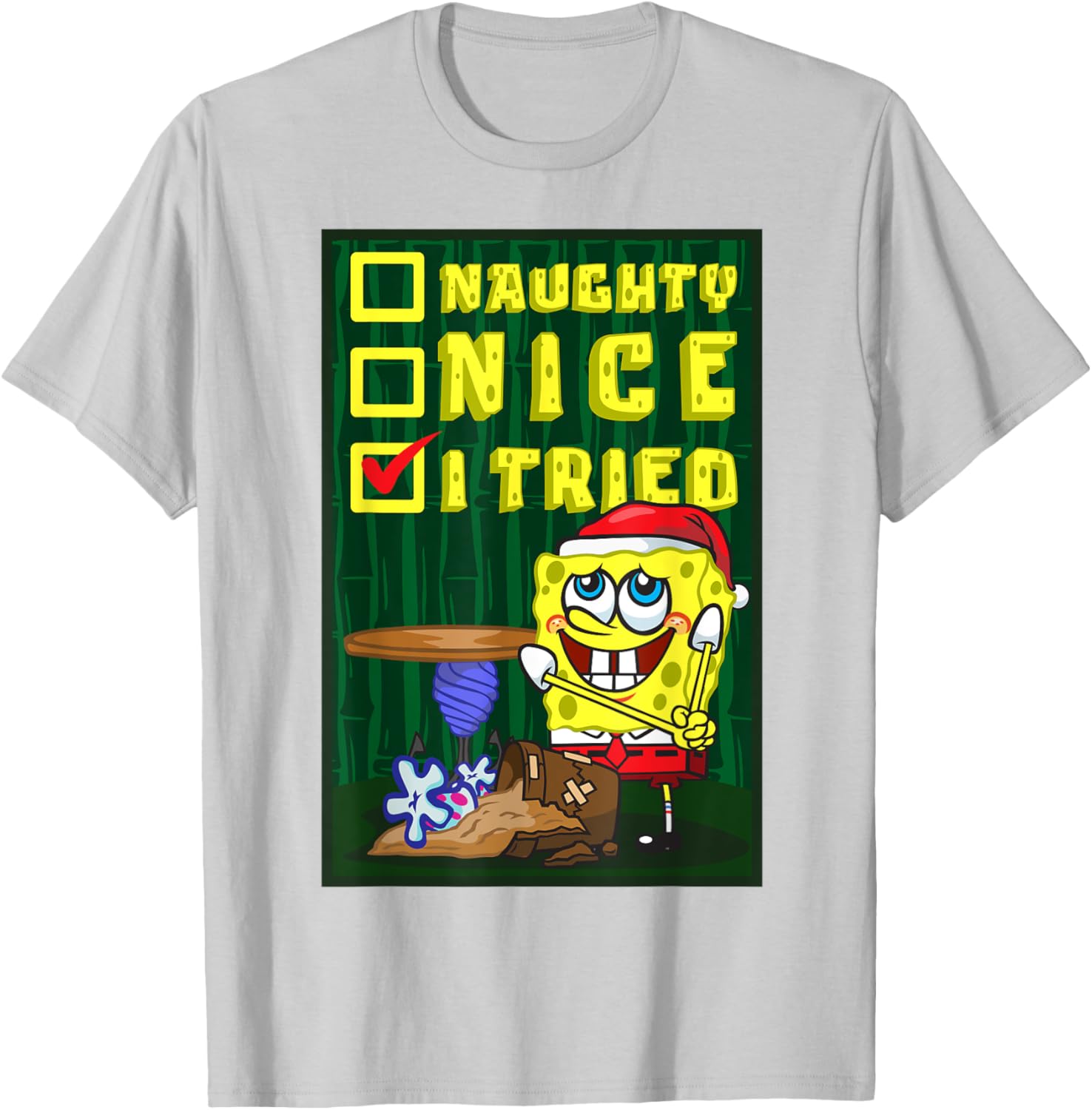 Mademark SpongeBob Christmas Santa's List Nice T-Shirt for Fun Holiday Wear - 15