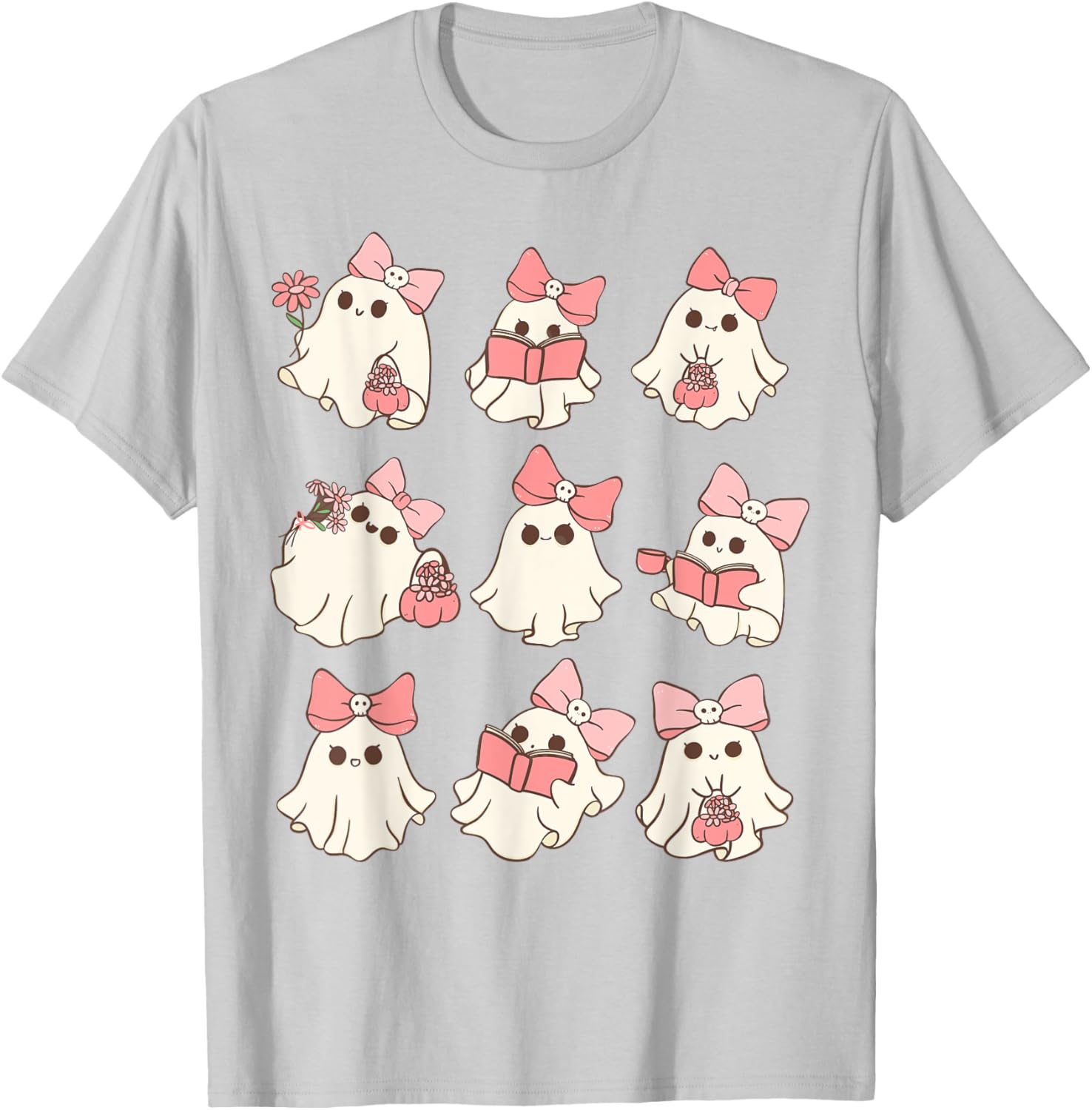 Pink Coquette Bow Ghost T-Shirt for Cute Halloween Spooky Season Fun - 6