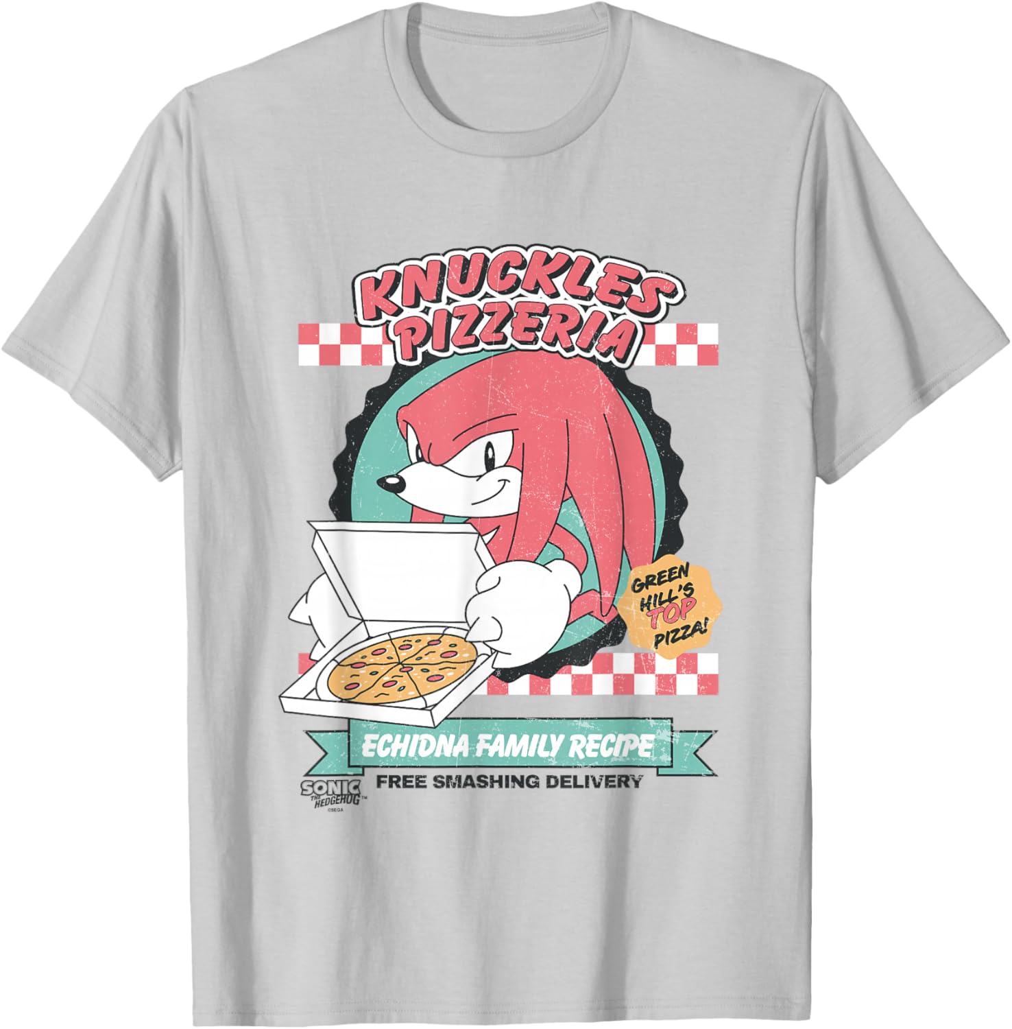 Sonic the Hedgehog Knuckles Retro Pizzeria Ad T-Shirt for Fans - 4