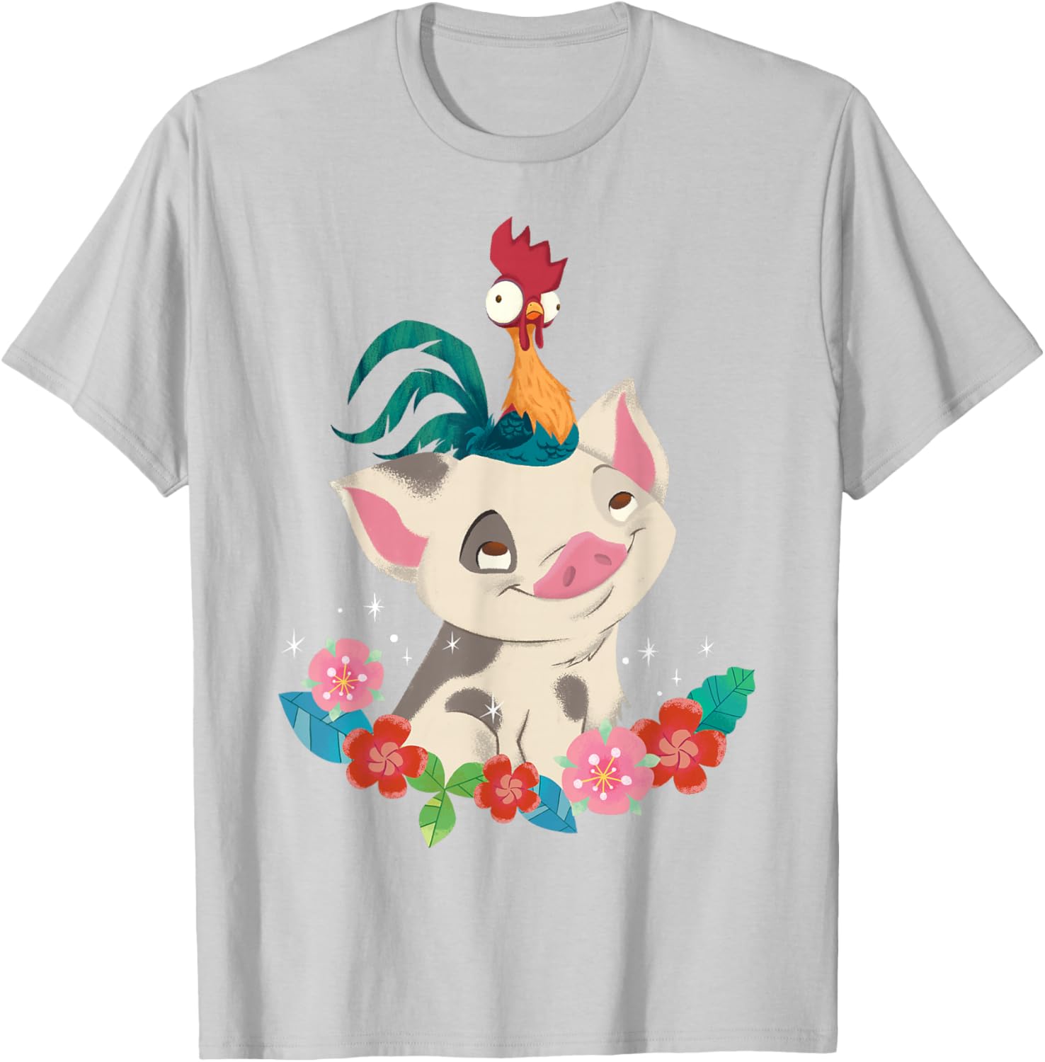 Disney Moana Hei Hei Rooster Pua Flowers Sketch T-Shirt for Fans - 2