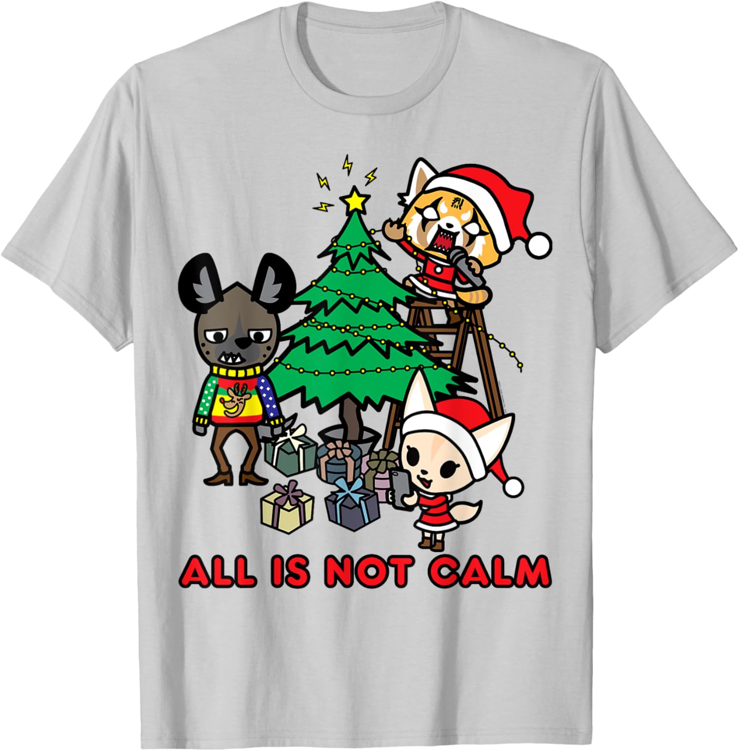 Aggretsuko Christmas T-Shirt All Is Not Calm Fun Holiday Apparel - 4