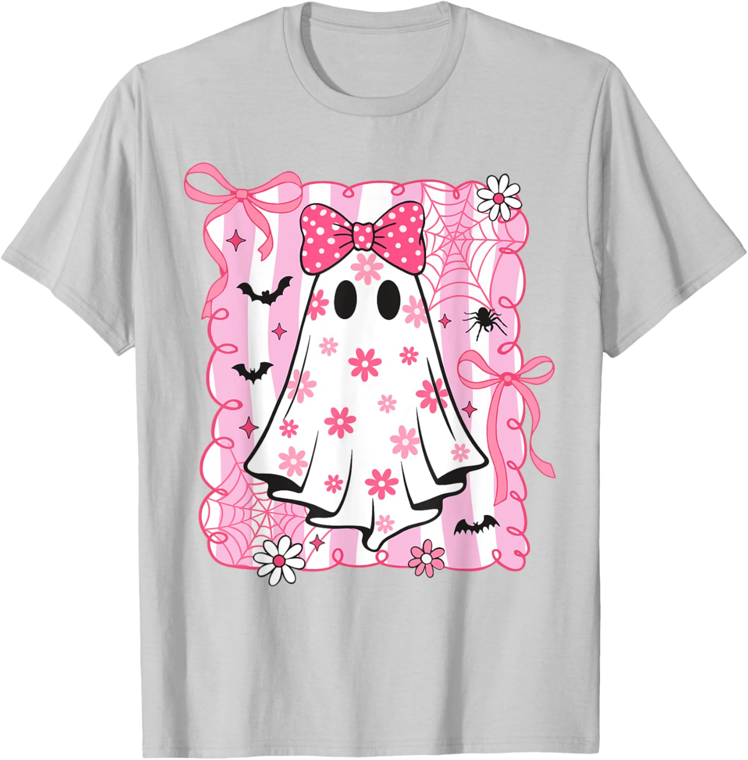 Spooky Vibes Pink Ghost T-Shirt for Women and Kids - Perfect Halloween Style - 5