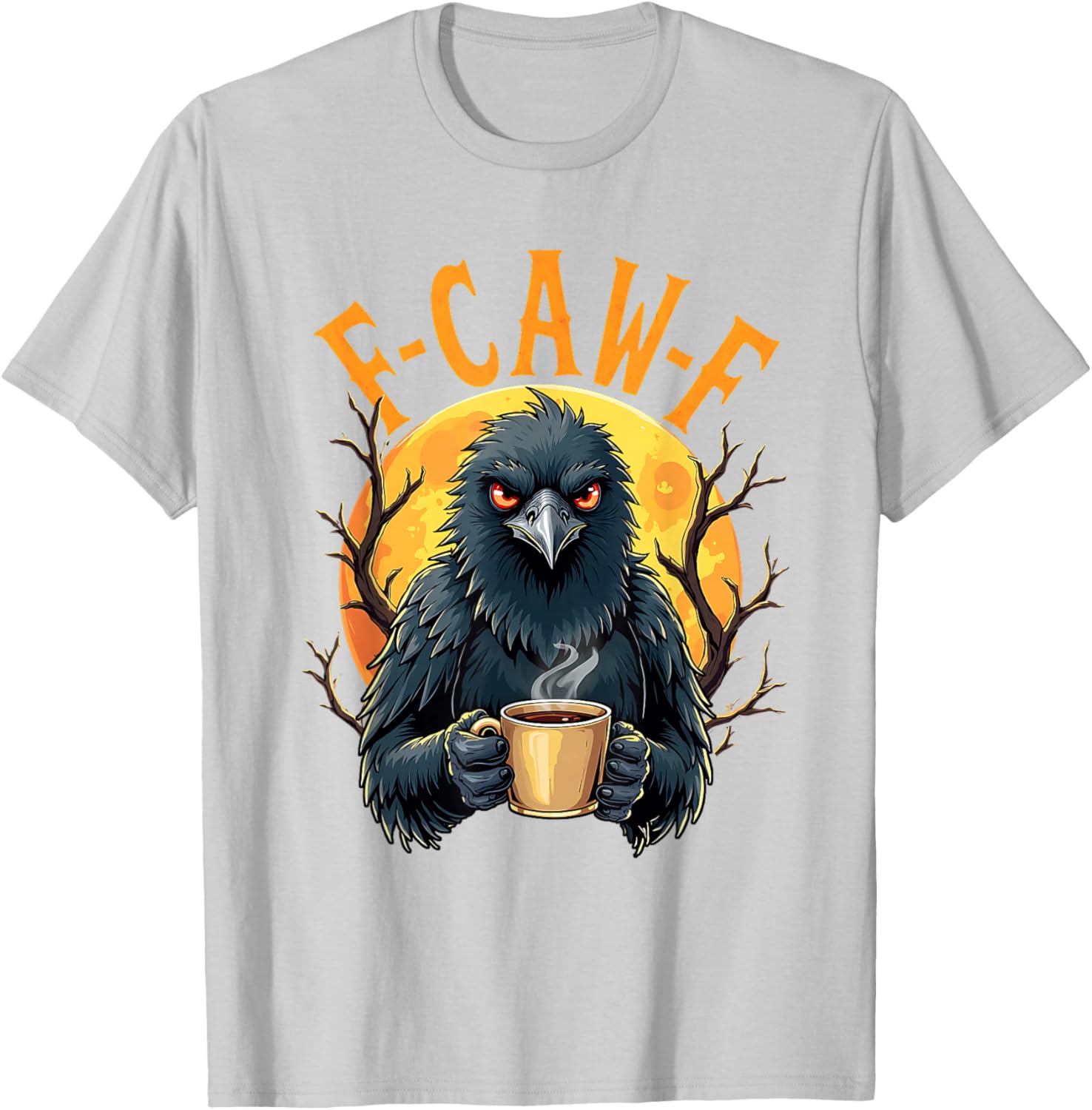 Funny Coffee Crow Gothic Raven F Caw Halloween T-Shirt for Spooky Fun - 13