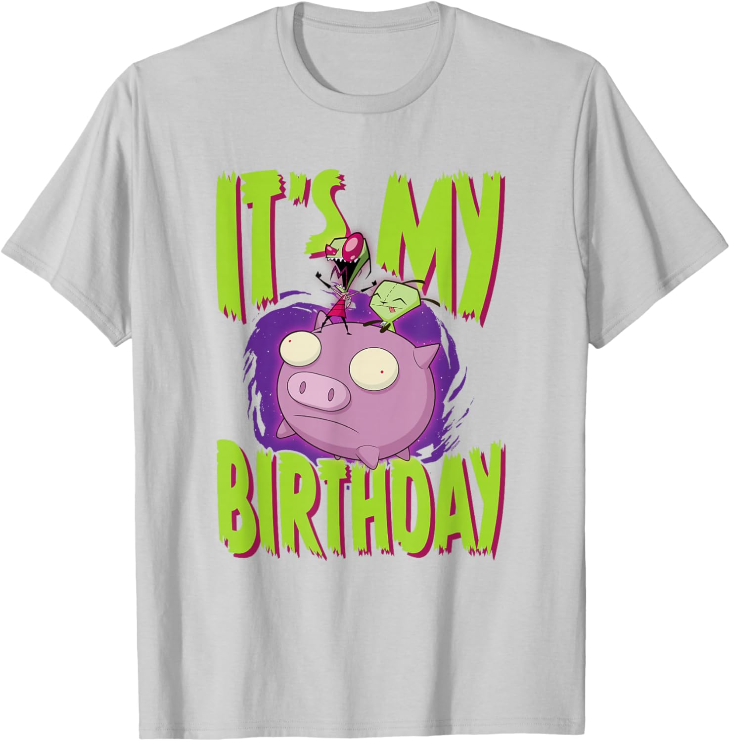 Invader Zim Birthday T-Shirt with Zim Gir Riding Pig Fun Design - 4