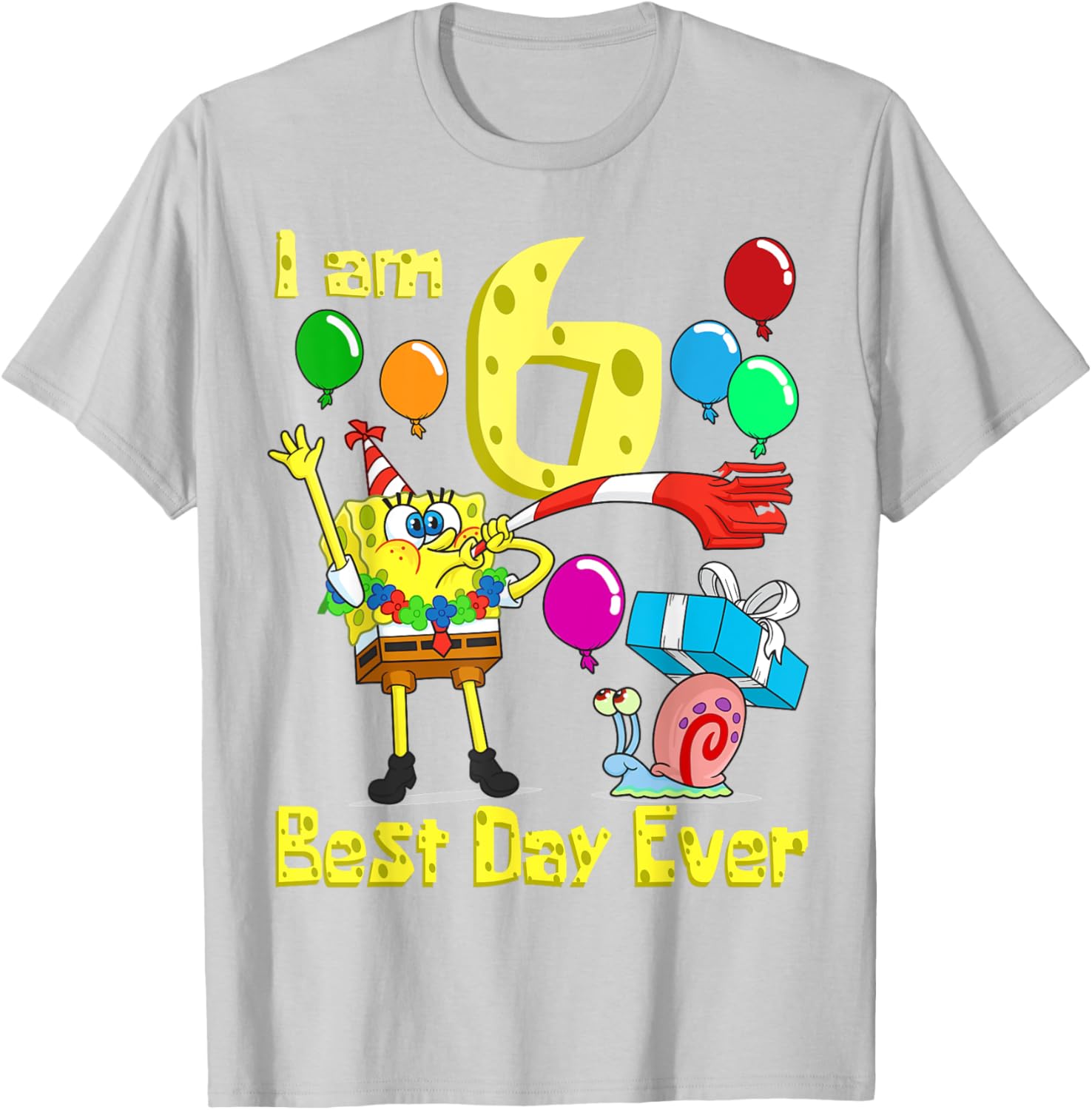 SpongeBob SquarePants Birthday T-Shirt for 6 Year Olds Fun Party Wear - 14