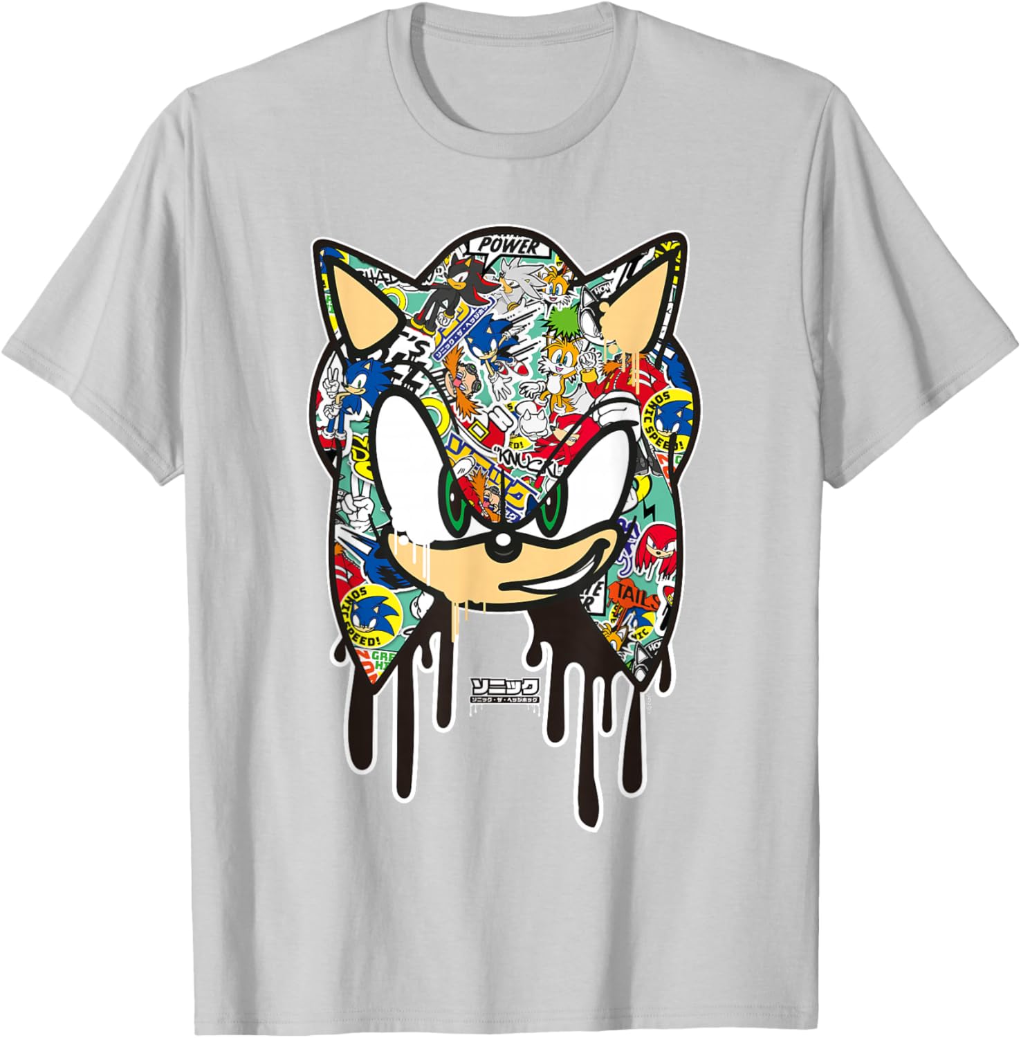 Sonic the Hedgehog Sticker T-Shirt for Fans of Cool Cartoon Style - 4