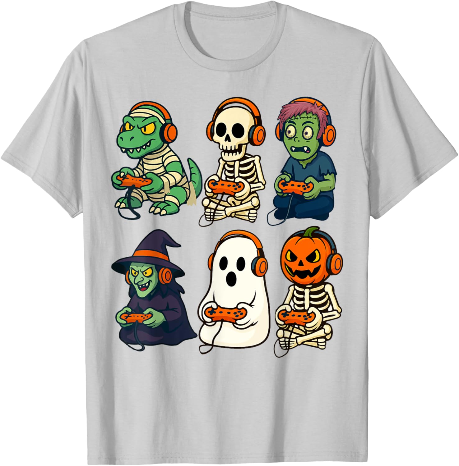 Halloween Boys Gamer T-Shirt with Dinosaur Skeleton and Witch Design - 6