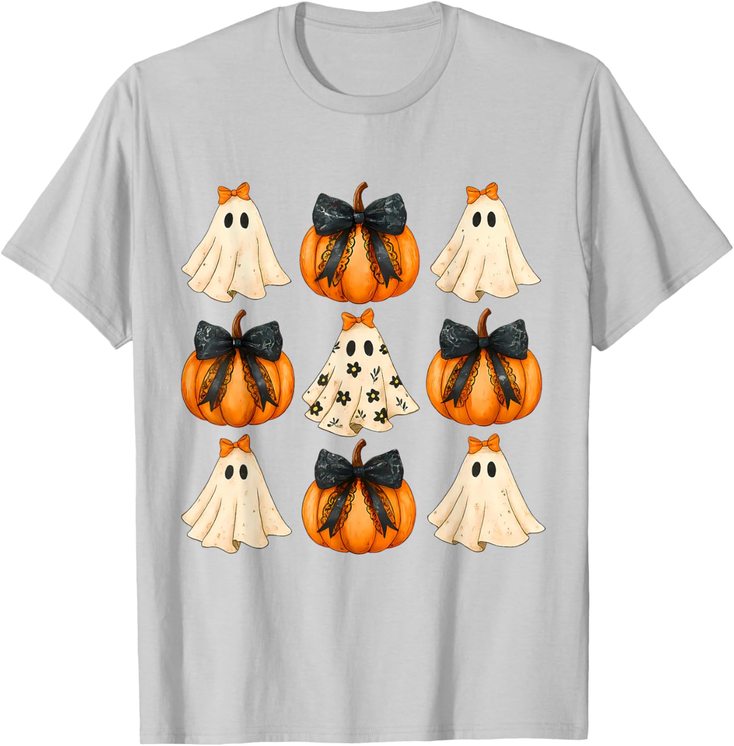 Cute Halloween Bow Pumpkin Ghost T-Shirt for Women and Girls - 19