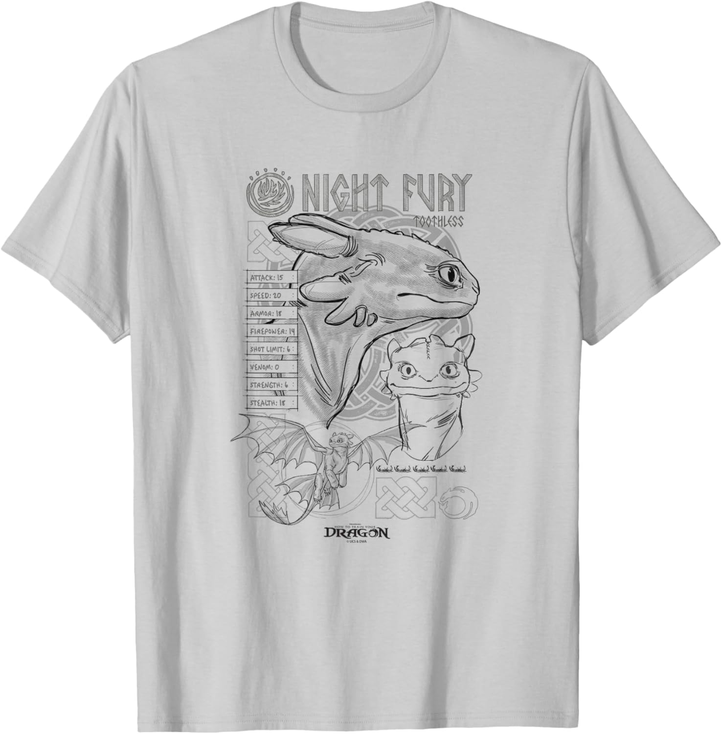DreamWorks Dragons Toothless Night Fury Sketch T-Shirt for Fans - 6