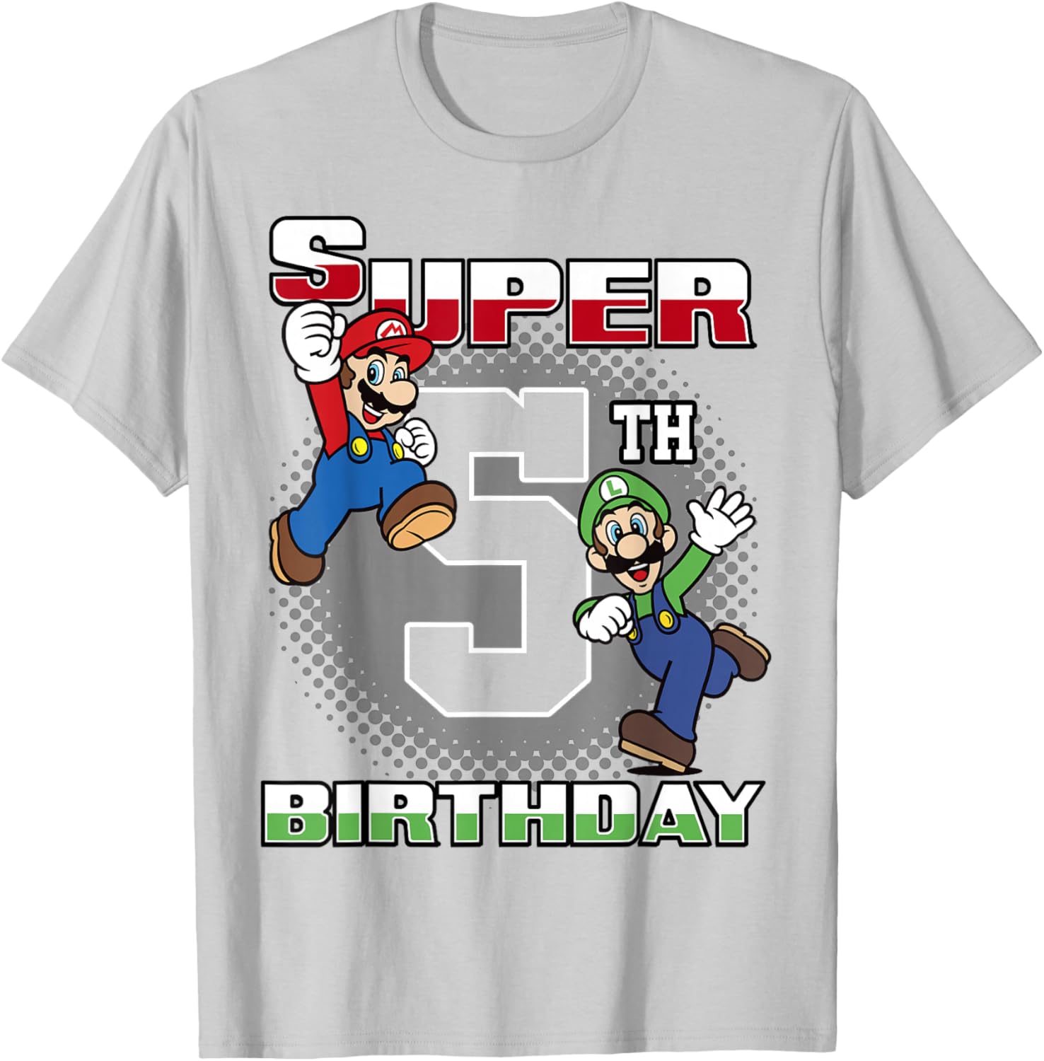 Super Mario Luigi 5th Birthday Portrait T-Shirt for Kids Fun Gift - 2