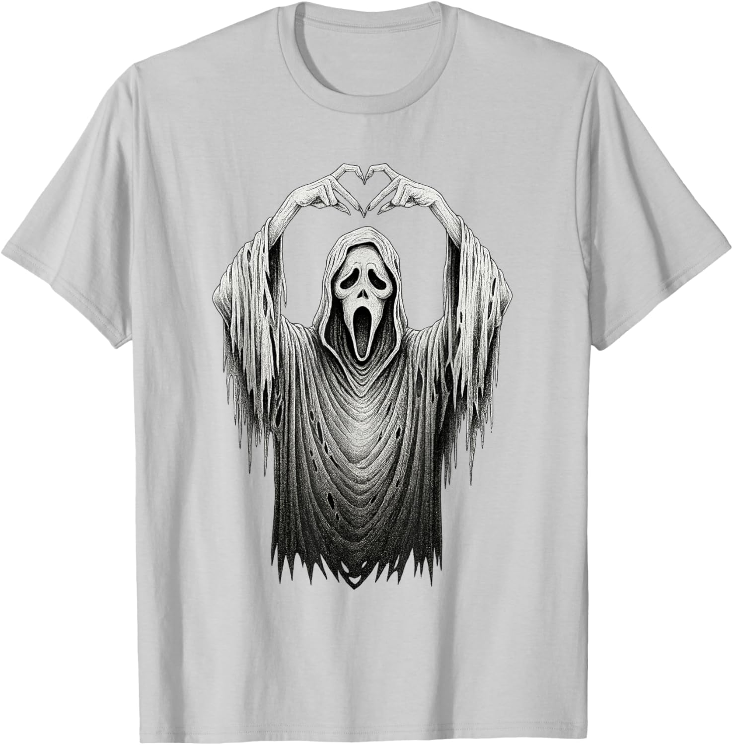 Vintage Ghost Face Heart Sign T-Shirt for Halloween Lovers - 6