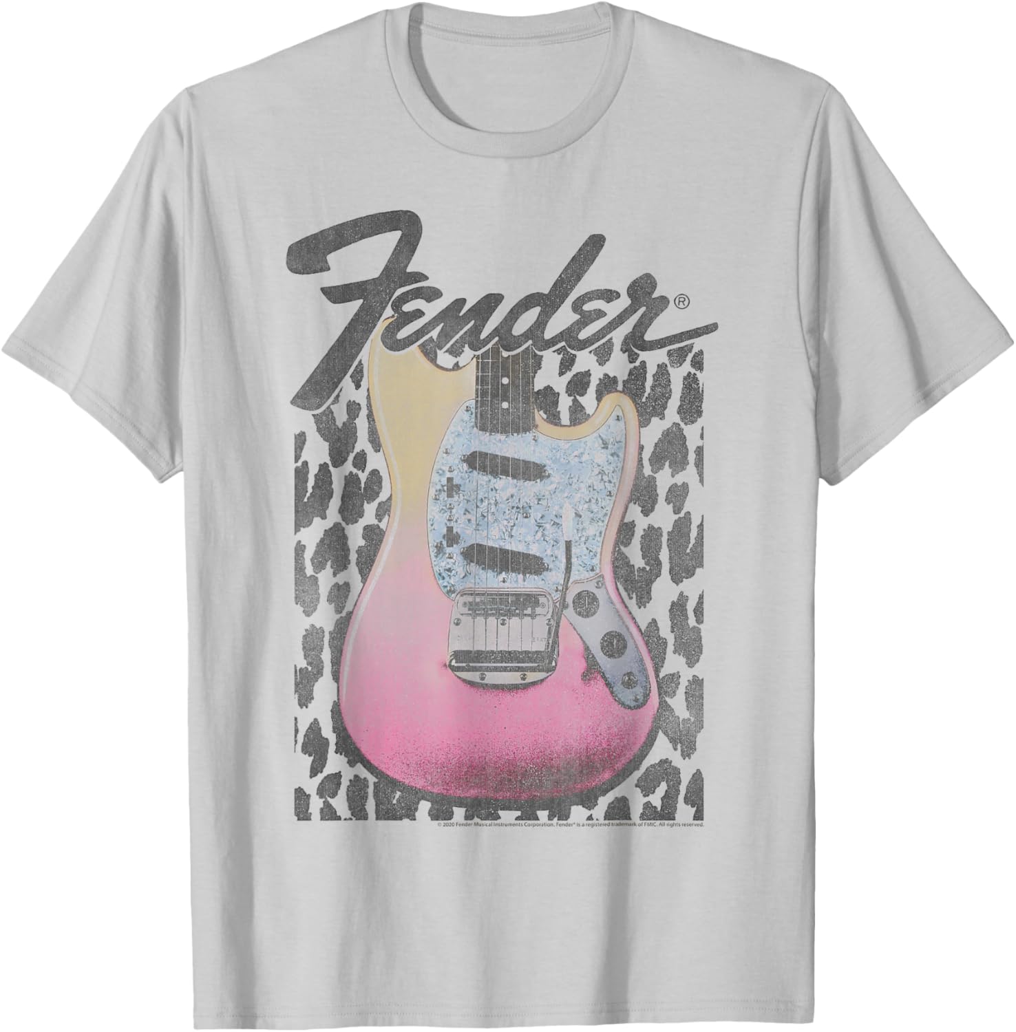 Fender Grunge Cheetah Print Electric Guitar T-Shirt for Music Lovers - 4