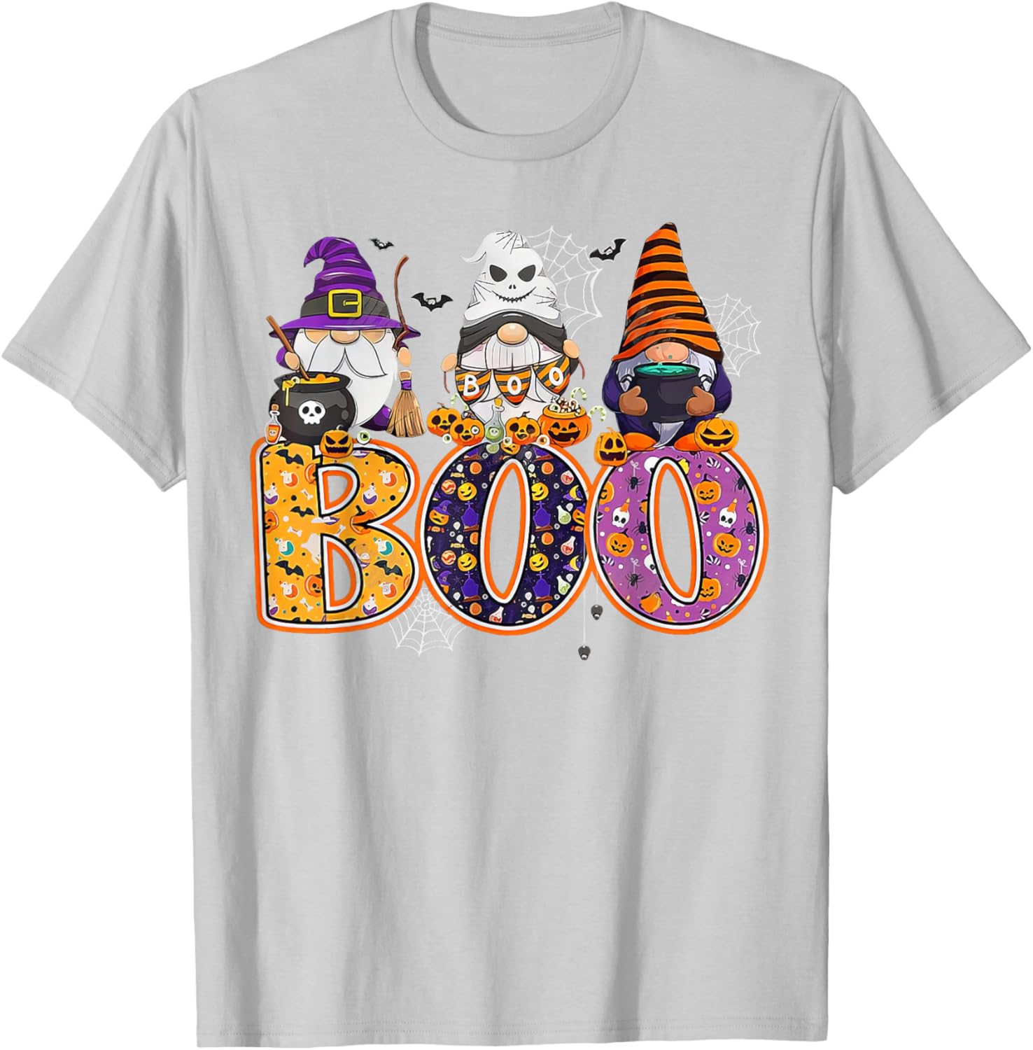 Funny Halloween Gnome T-Shirt with Boo Witch Pumpkins and Spiders - 17