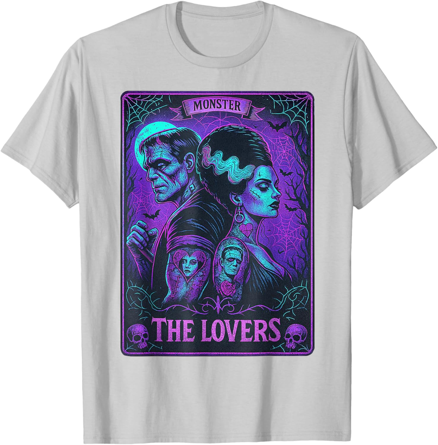 Monster Frankenstein and Bride Lovers Tarot Card T-Shirt for Fans - 24