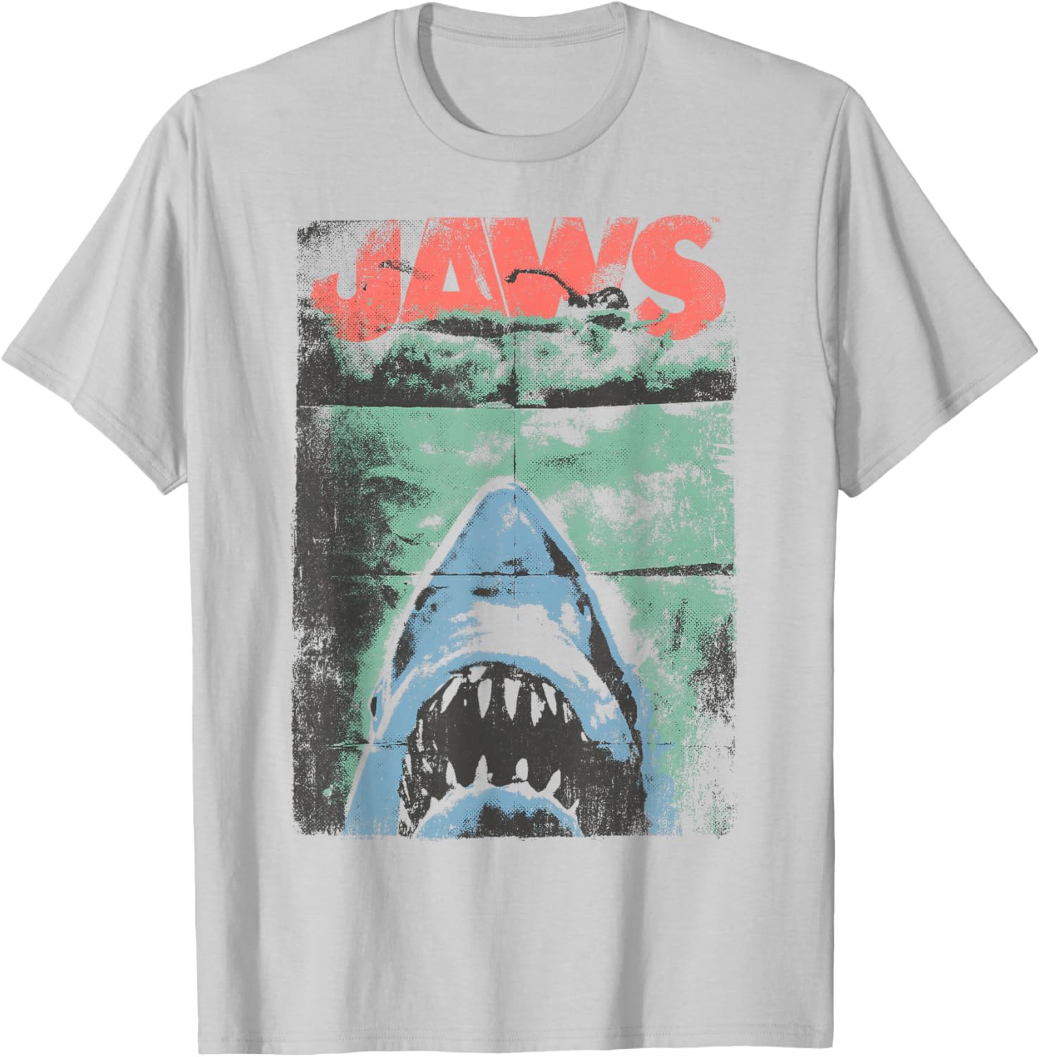 Jaws Distressed Retro Movie Poster Graphic T-Shirt for Shark Lovers - 1