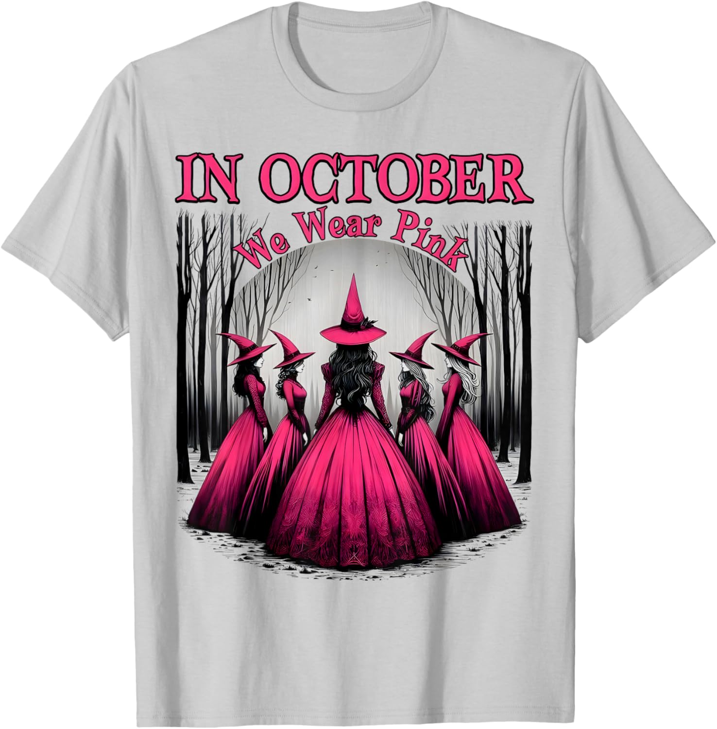 October We Wear Pink Witch T-Shirt for Breast Cancer Awareness Women - 12