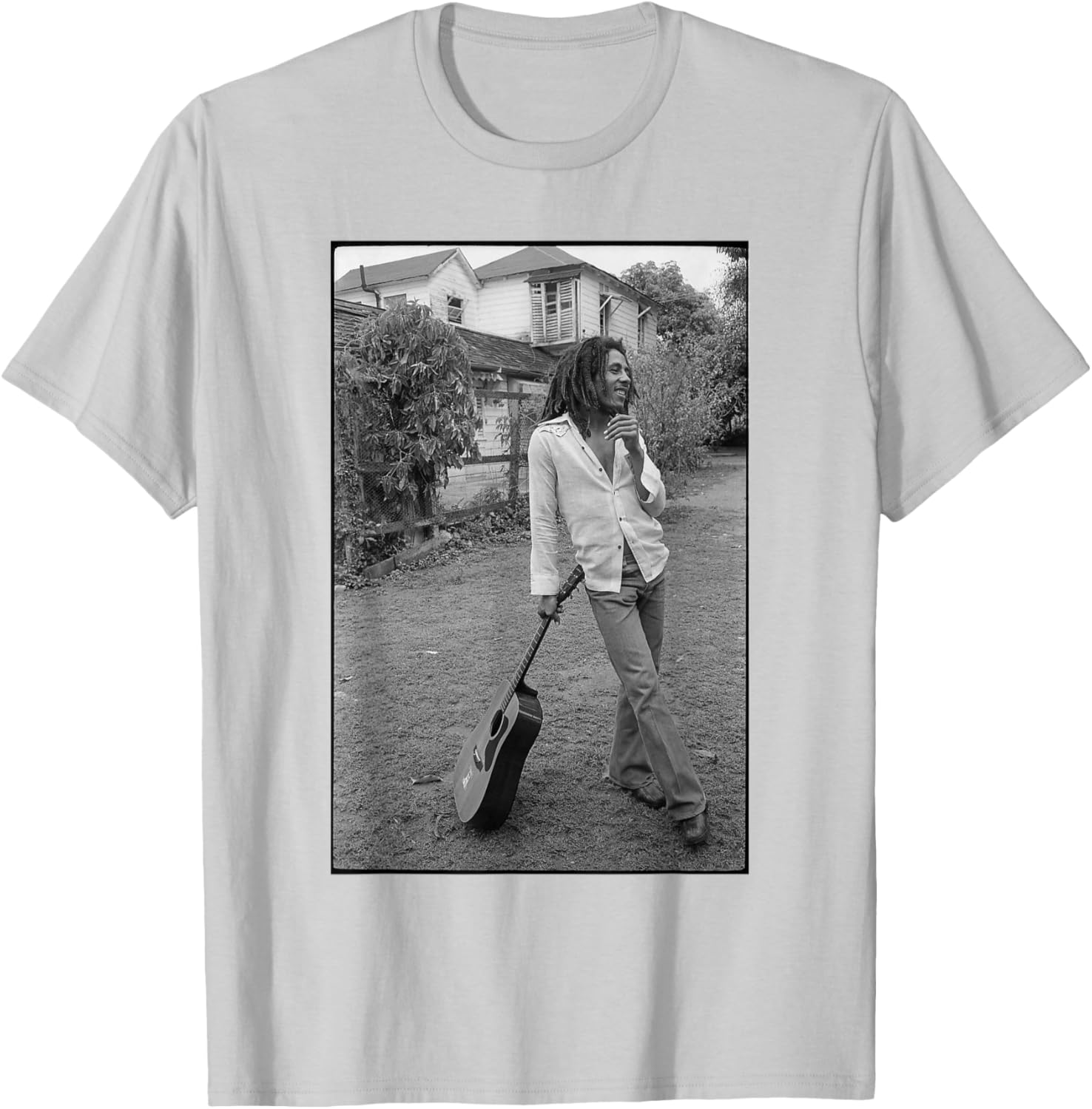 Bob Marley David Burnett Black and White Guitar Photo T-Shirt - 2