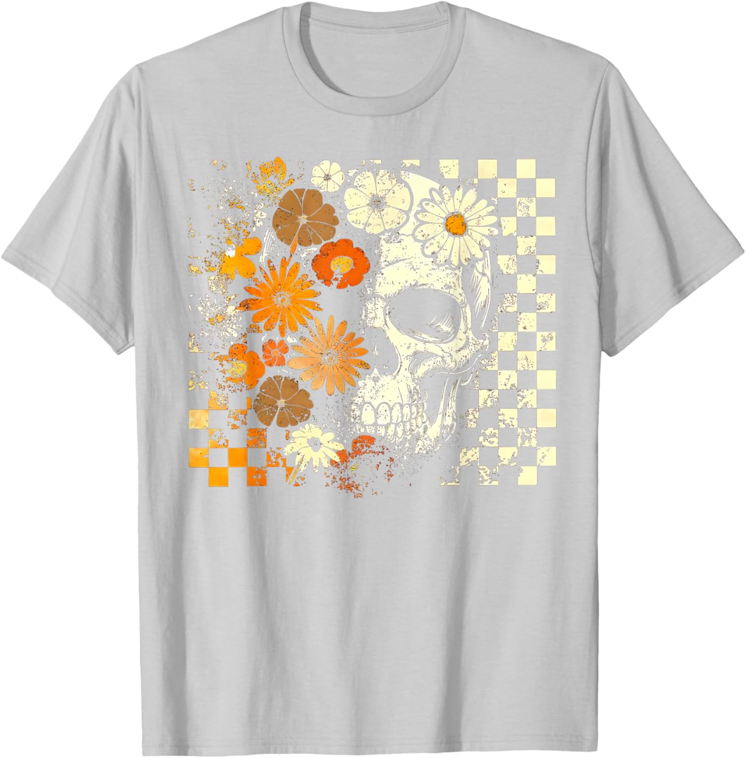 Boho Floral Skull Halloween T-Shirt for Girls and Women - Trendy Style - 3