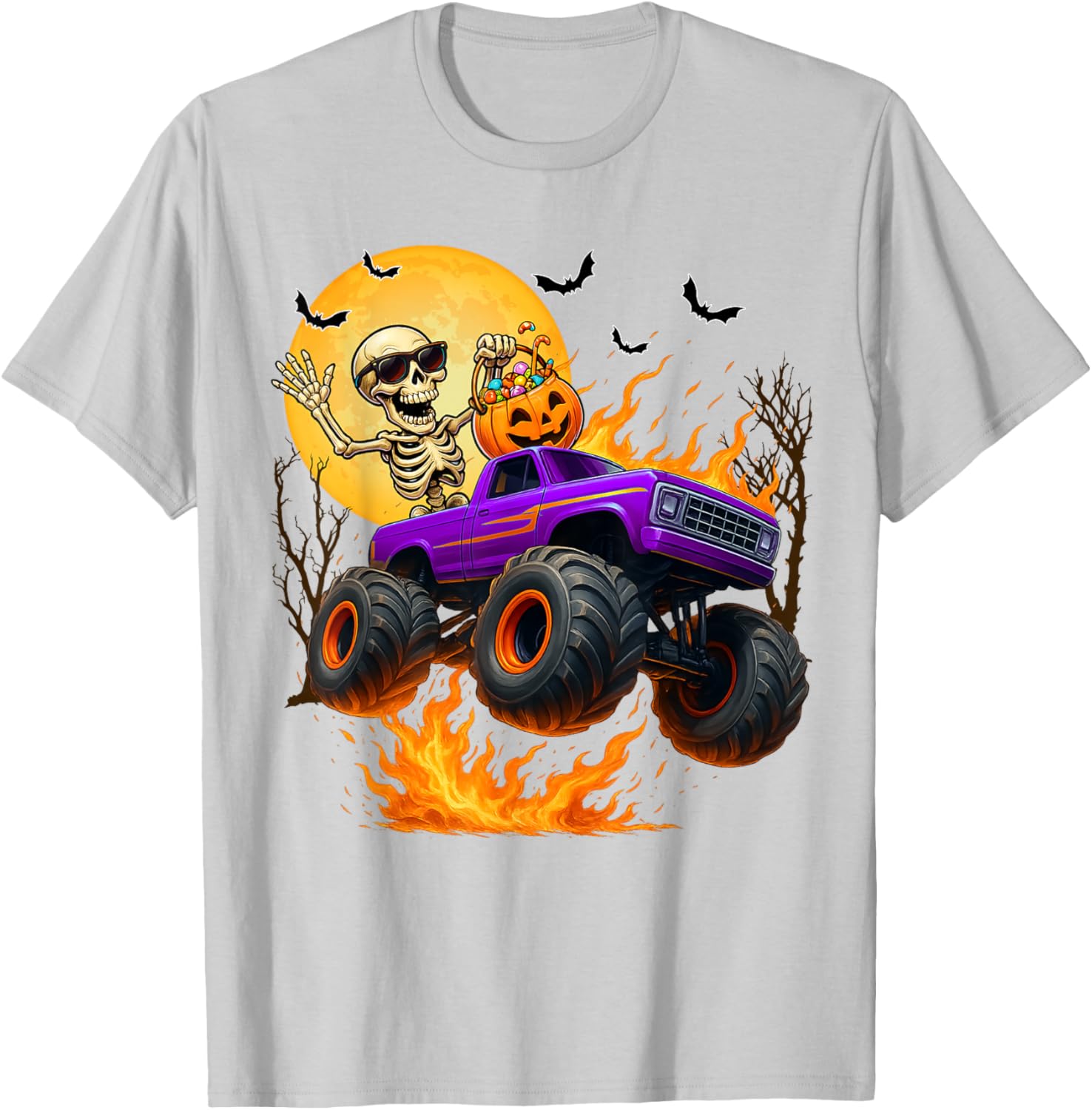 Spooky Skeleton Monster Truck Halloween T-Shirt for Boys Fun Outfit - 2