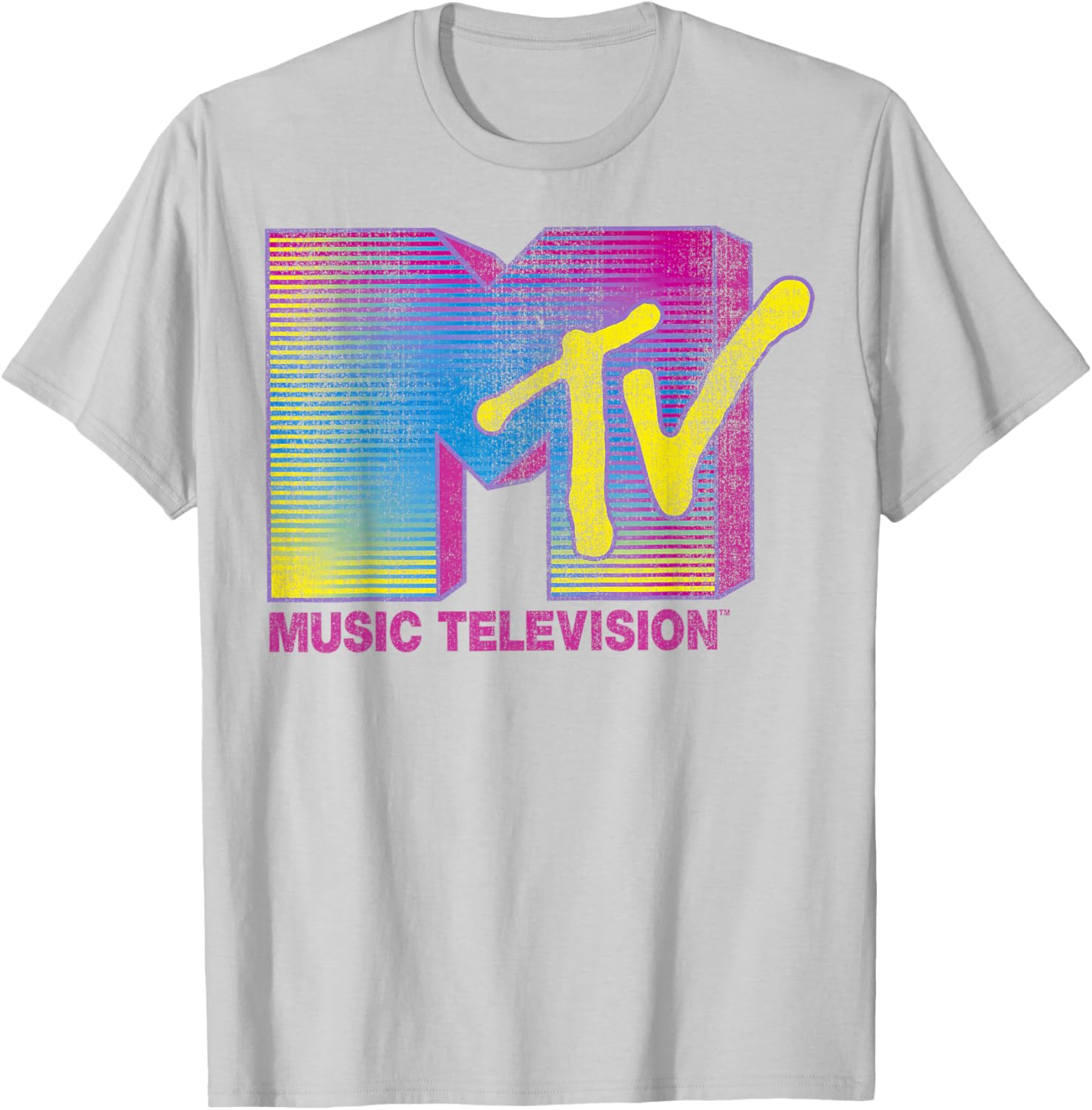 MTV Distressed Fluorescent Logo Crew Neck T-Shirt for Adults in Black - 12