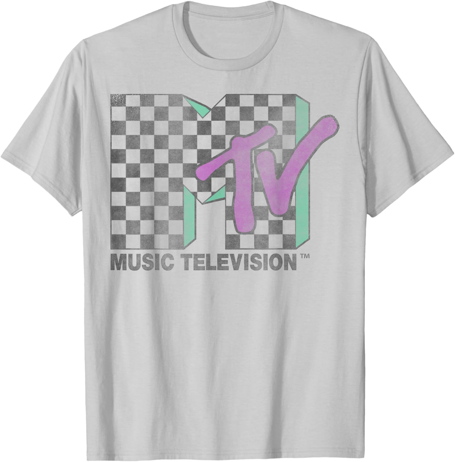Retro MTV Checkered Distressed Logo Short Sleeve T-Shirt for Trendy Style - 6
