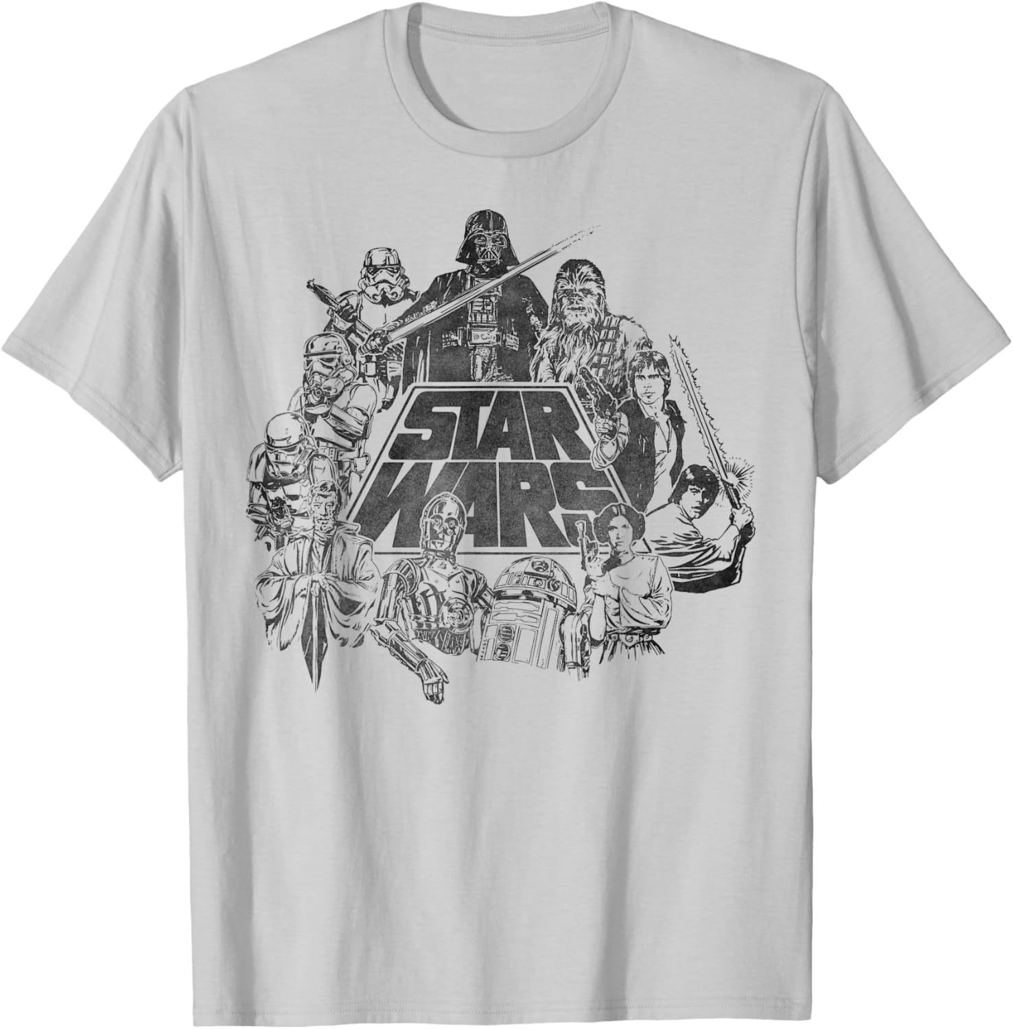 Star Wars Vintage Line Art T-Shirt Featuring Classic Characters - 6