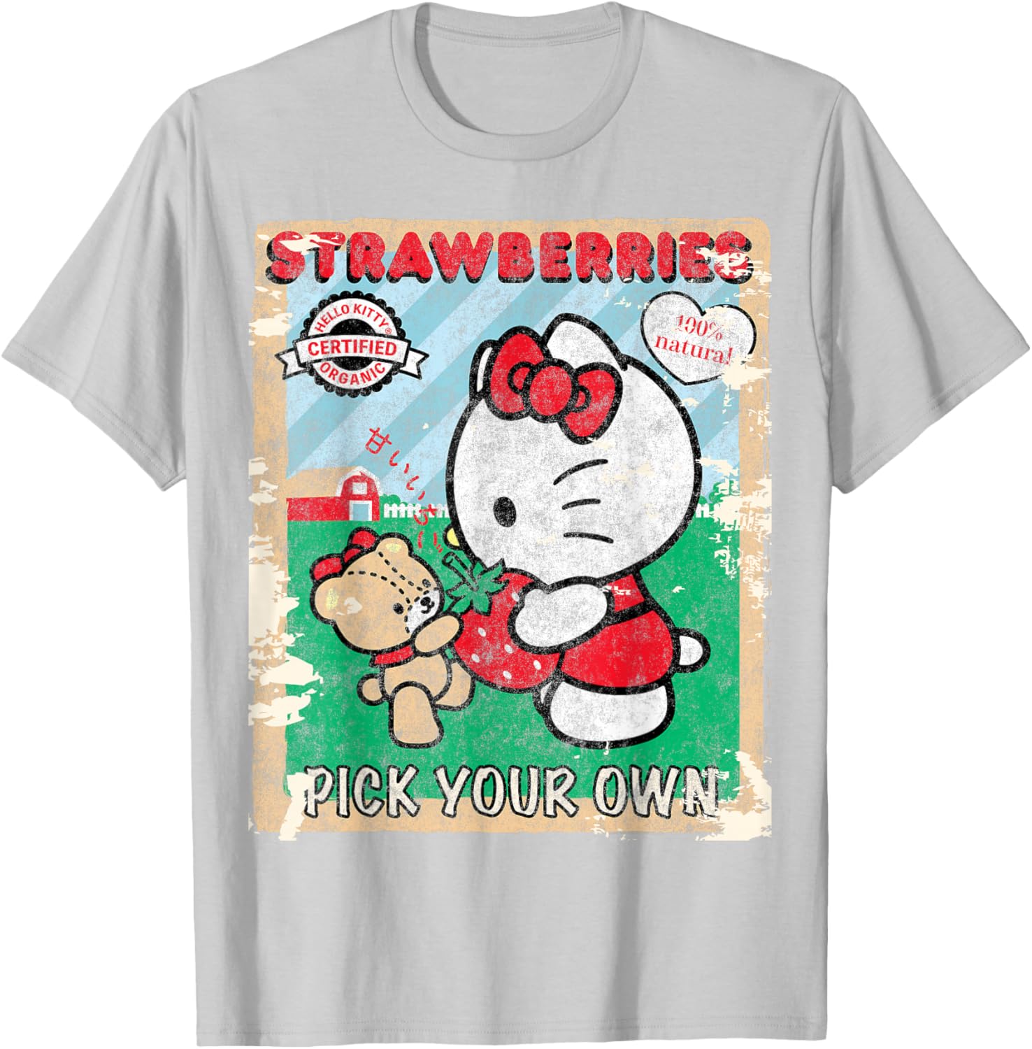 Cute Hello Kitty Strawberry Picking Farm T-Shirt for Kids and Adults - 17